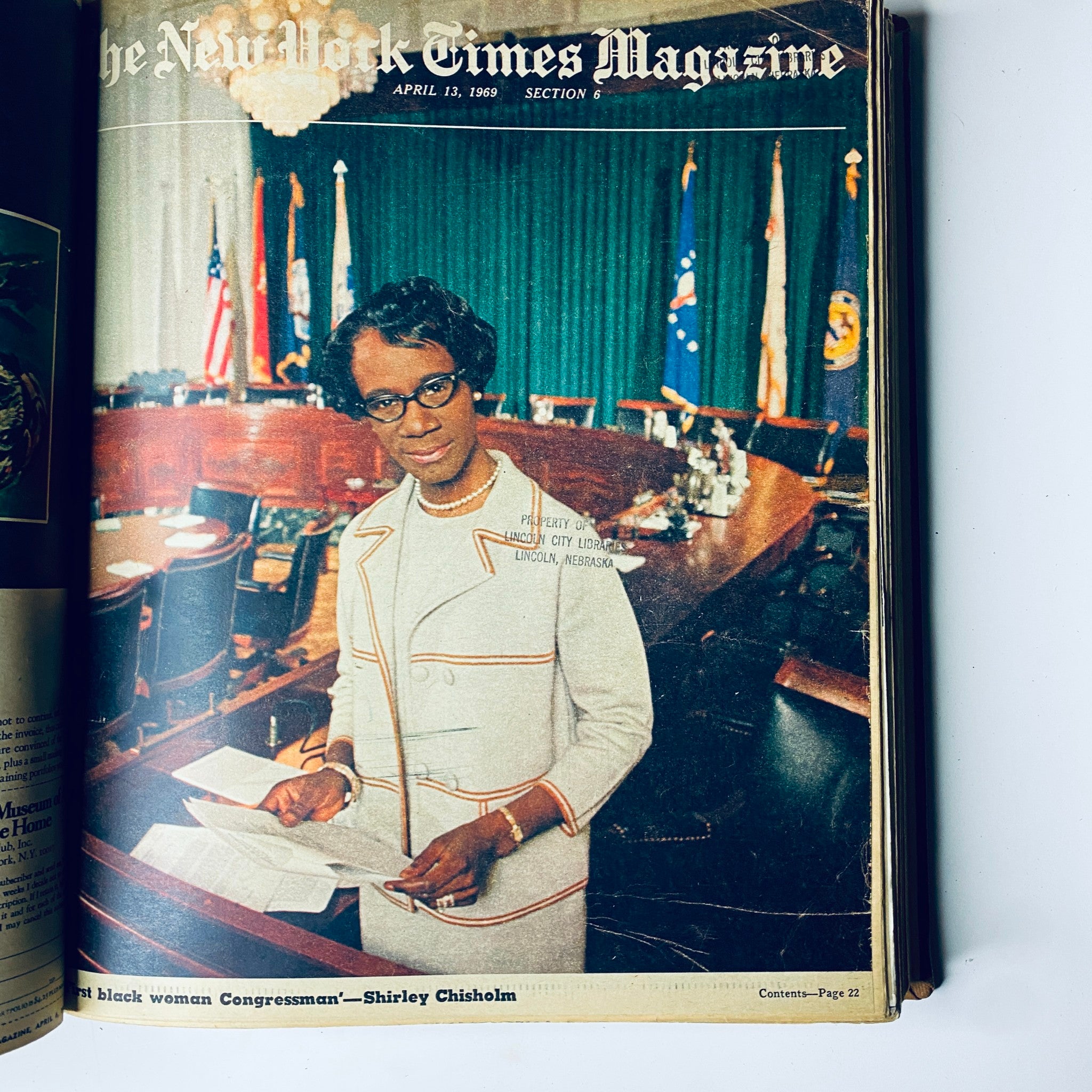 Cover of The New York Times Magazine April 13, 1969, depicting Shirley Chisholm, the first black woman Congresswoman, symbolizing groundbreaking progress in politics.