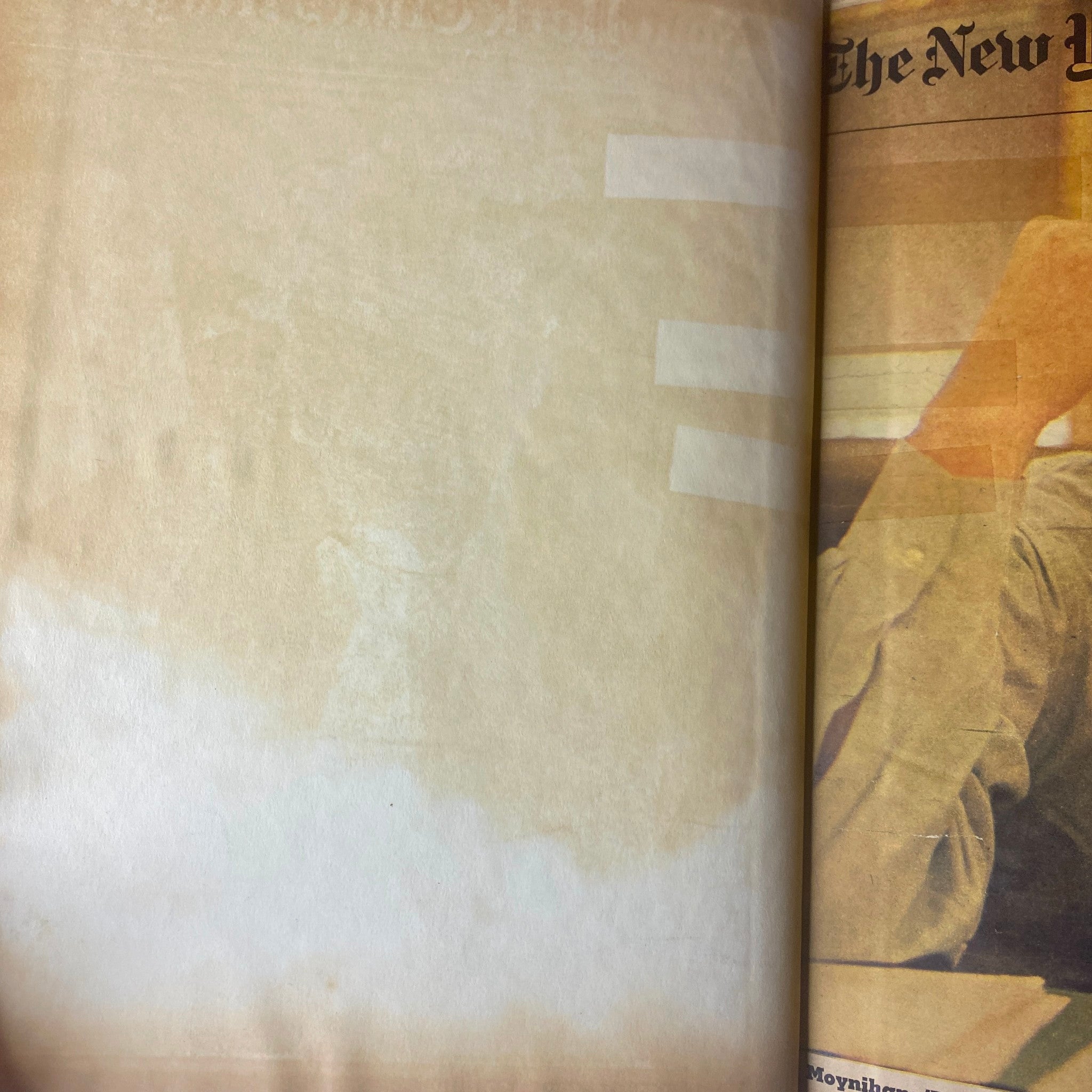 Interior page of The New York Times Bound Magazine 1969 November - December, featuring a partially blank page with tape remnants.