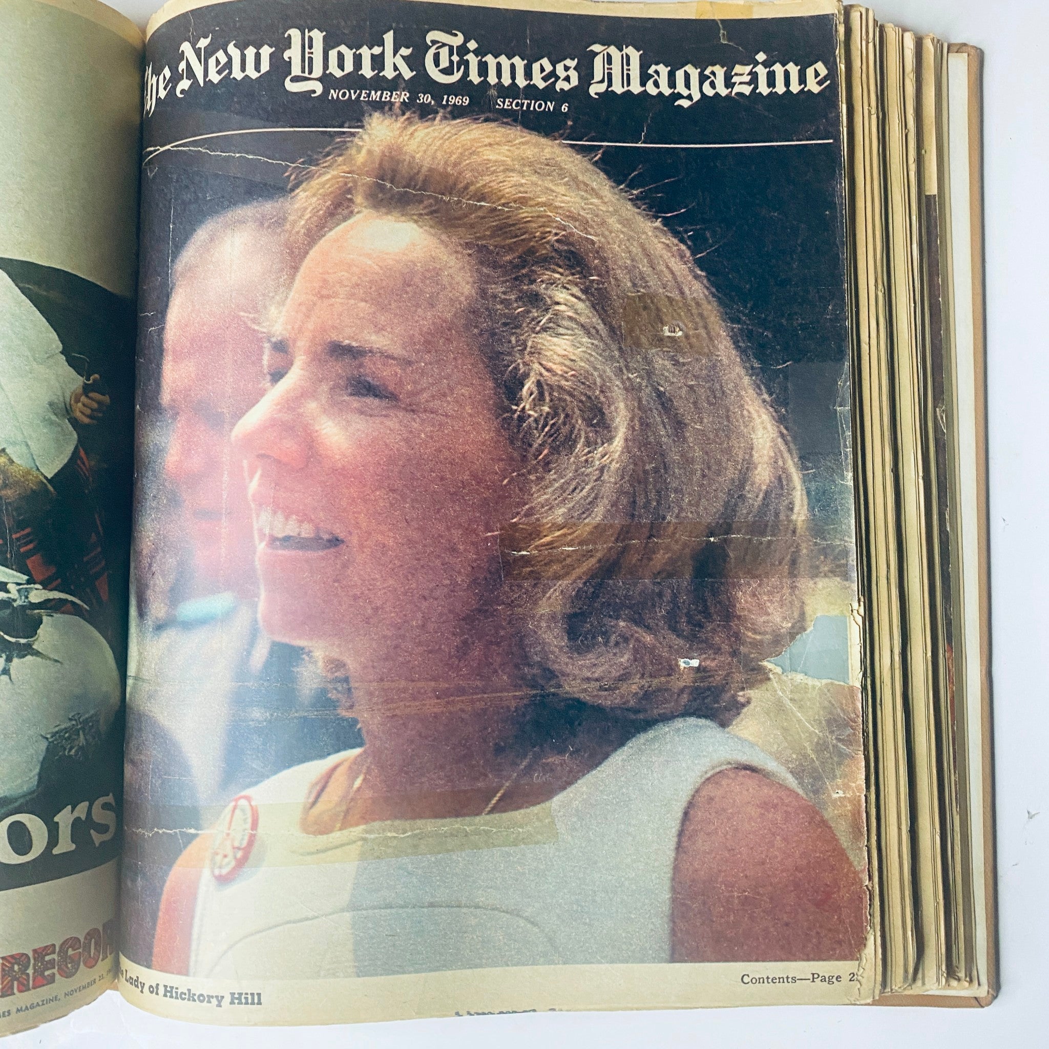 Cover of The New York Times Bound Magazine November 30, 1969, showcasing a smiling woman, part of a historical archive of the magazine from that period.
