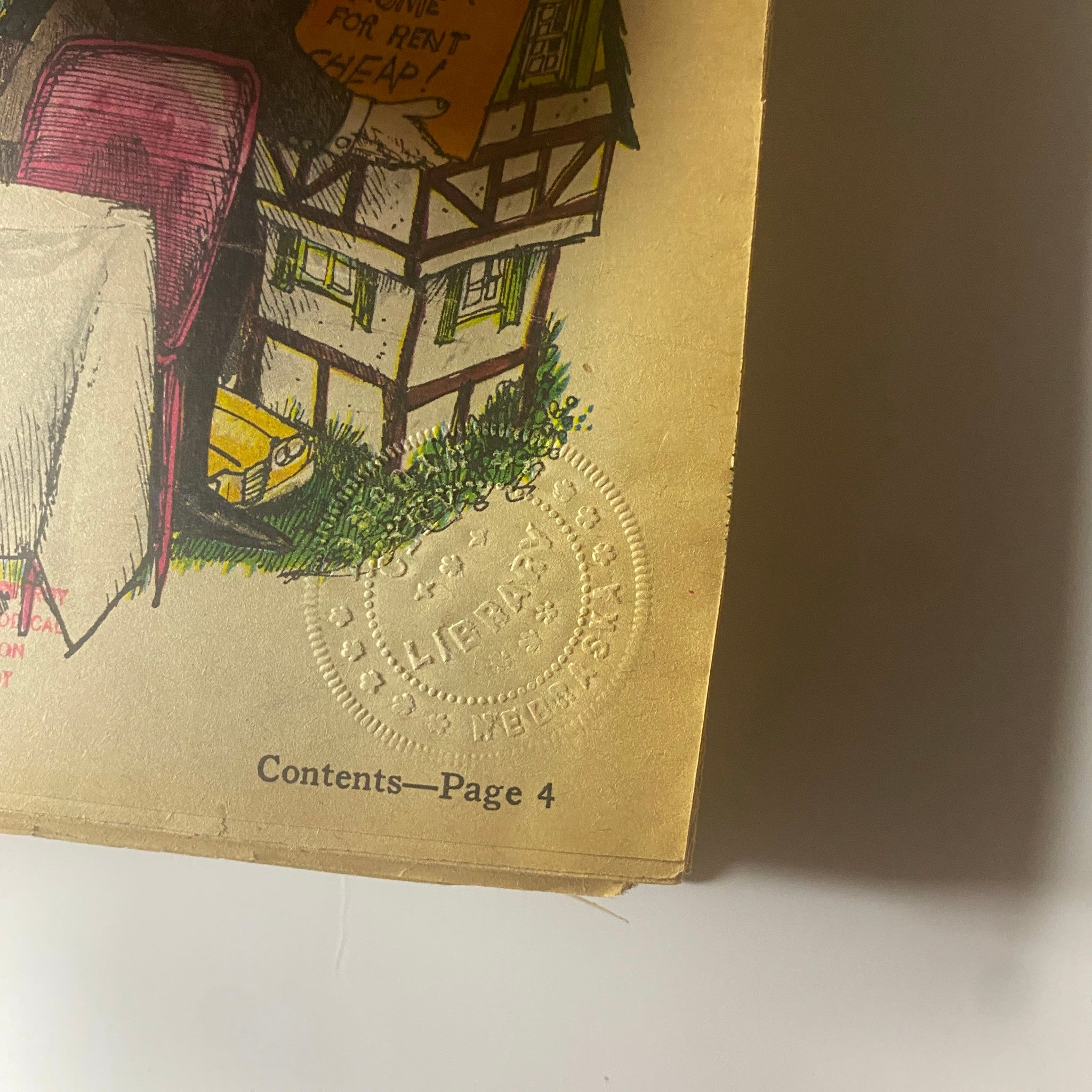 Detail view of the September 6, 1970 cover of The New York Times Library Edition Bound Magazine, showcasing a rental property advertisement and library stamp.
