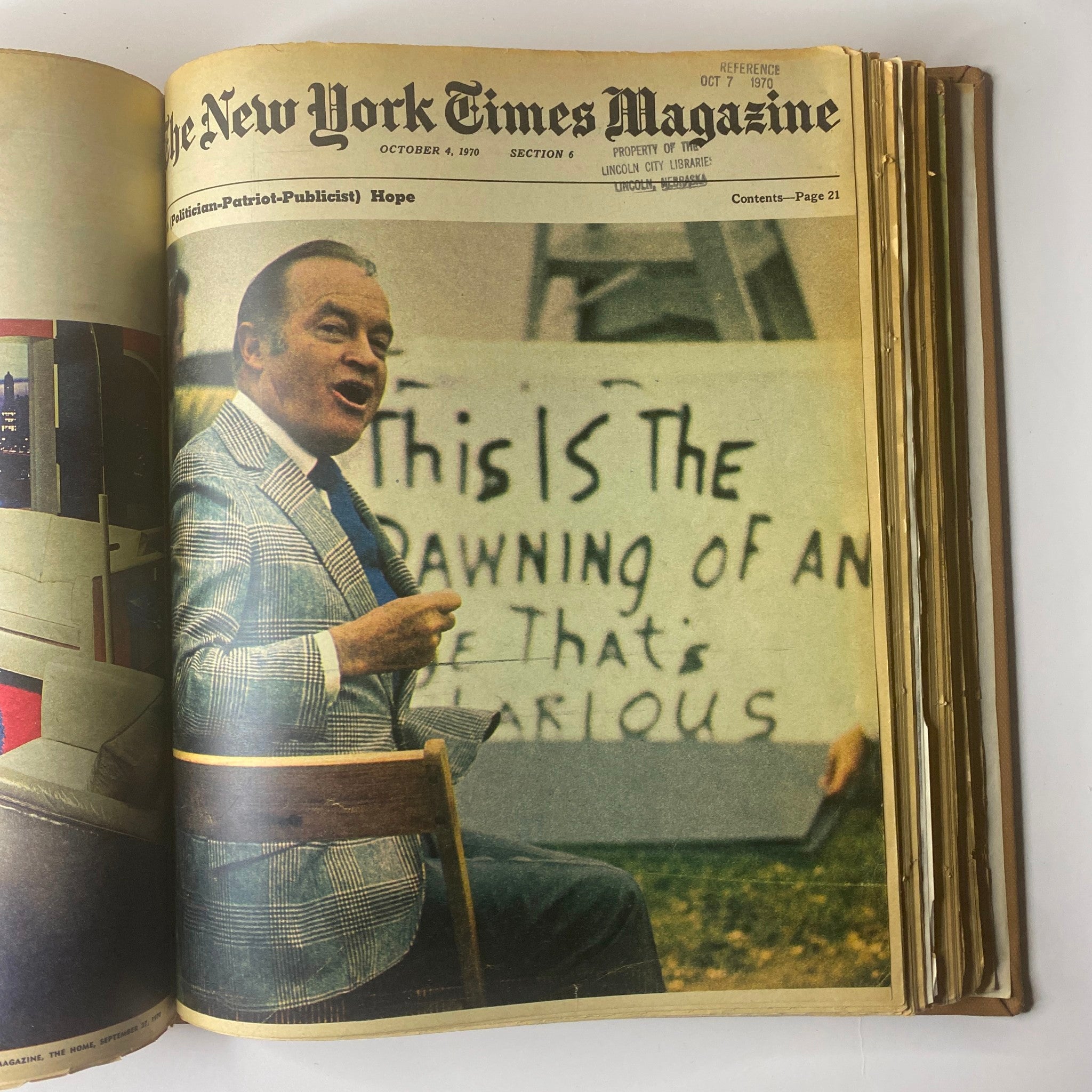 The New York Times Library Edition Bound Magazine 1970 September - October, presenting an image from the October 4, 1970 issue, featuring a politician speaking passionately in front of a crowd, emphasizing hope and societal issues.