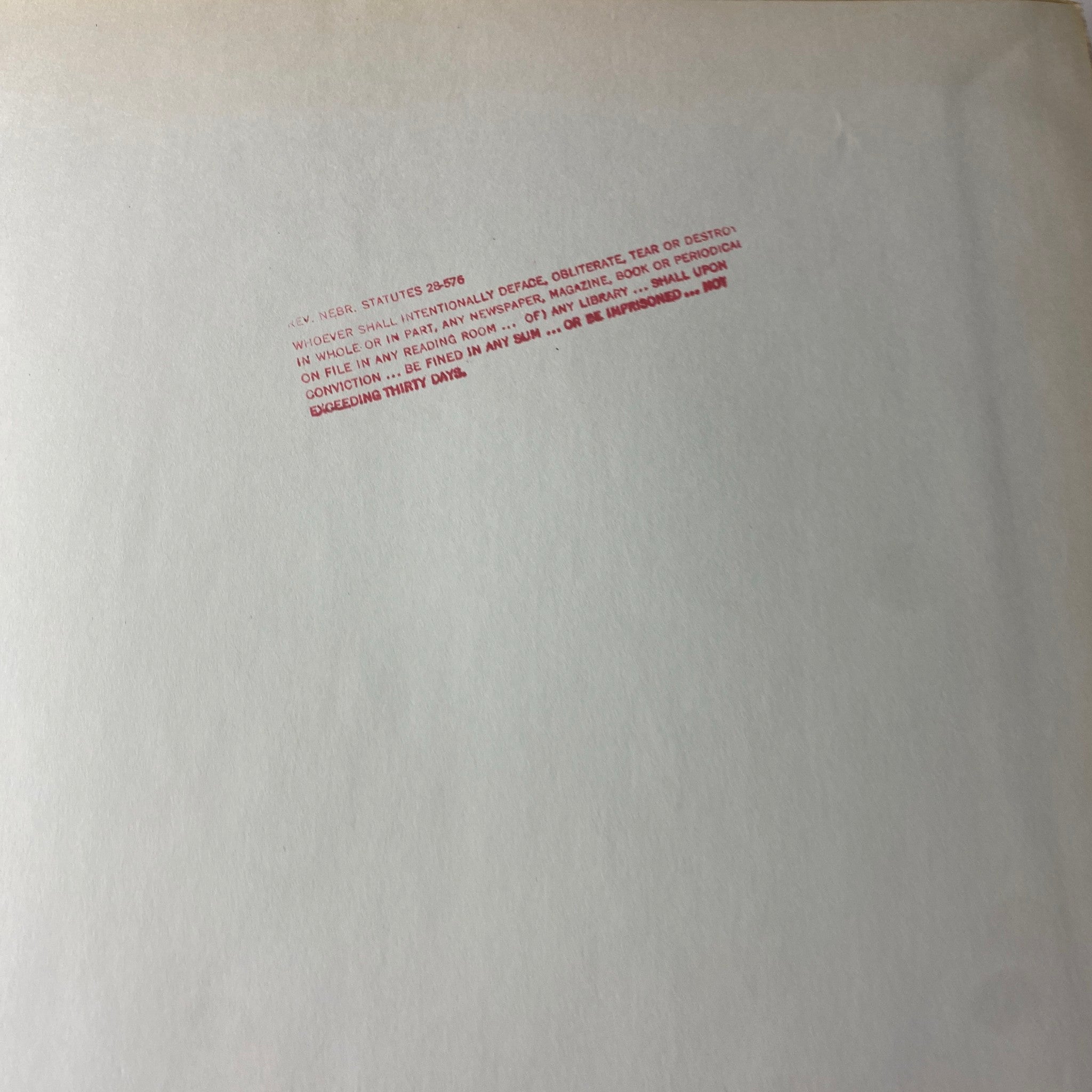 Back cover of The New York Times Library Edition Bound Magazine 1970 January - February, featuring a warning against defacing library property.