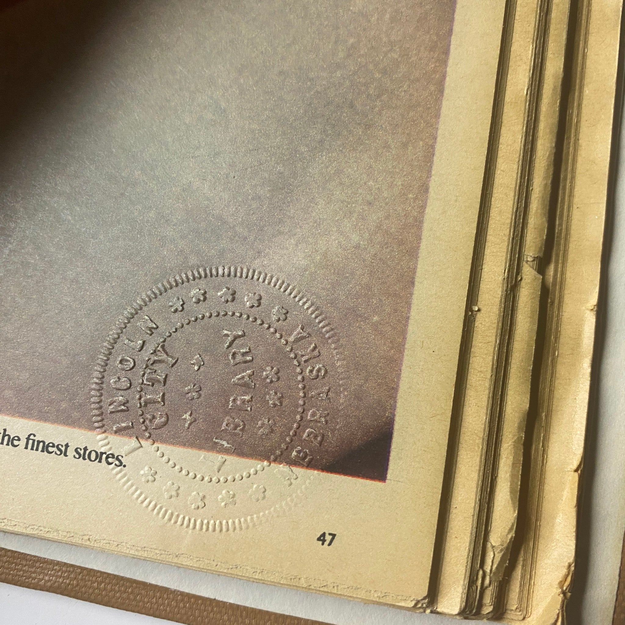 The New York Times Library Edition Bound Magazine 1970 January - February, showing an embossed stamp from the Lincoln City Libraries on the interior page, indicating library property.