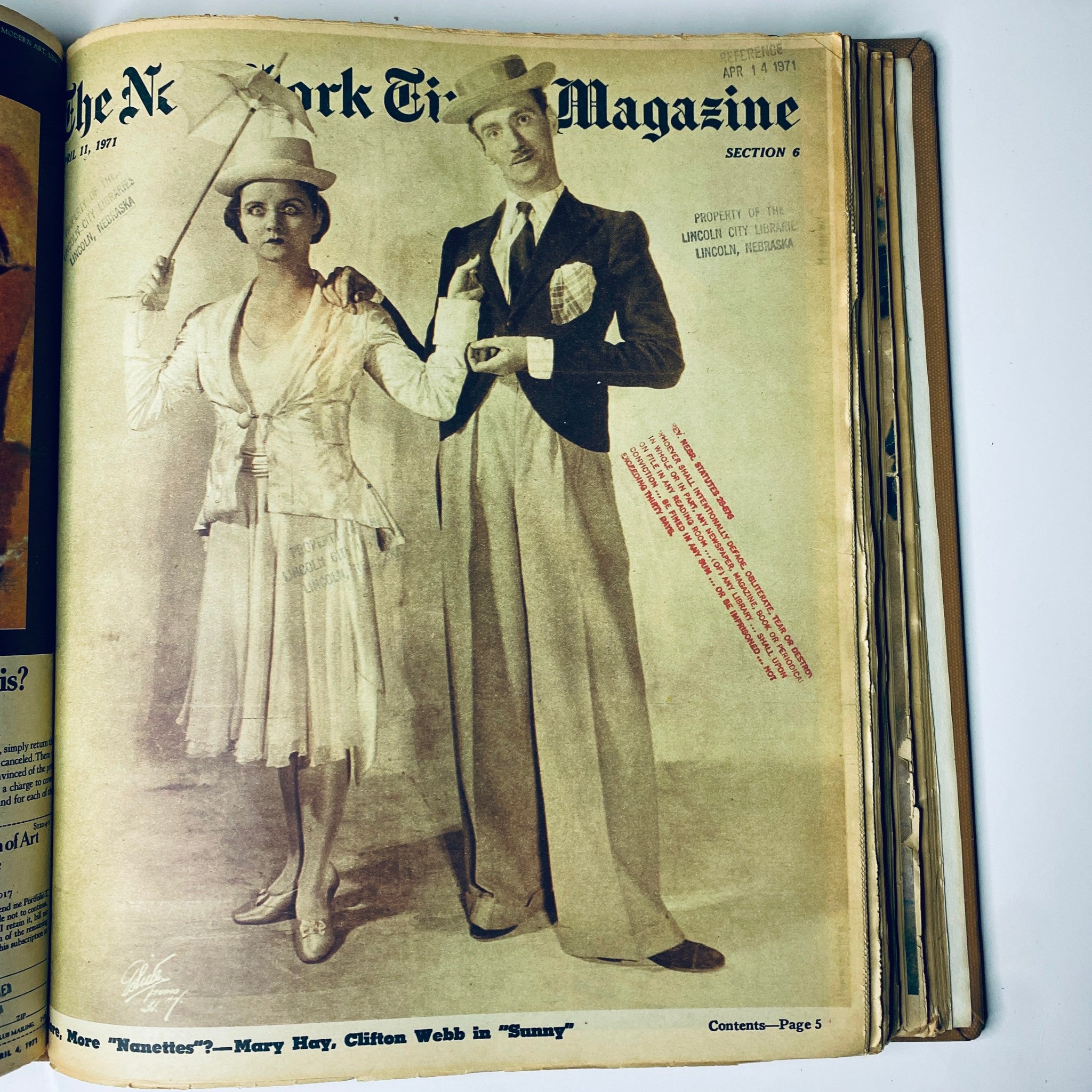 Cover of The New York Times Magazine, April 11, 1971, featuring a man and woman in vintage fashion, symbolizing styles from the early 1970s, highlighting cultural trends of that era.