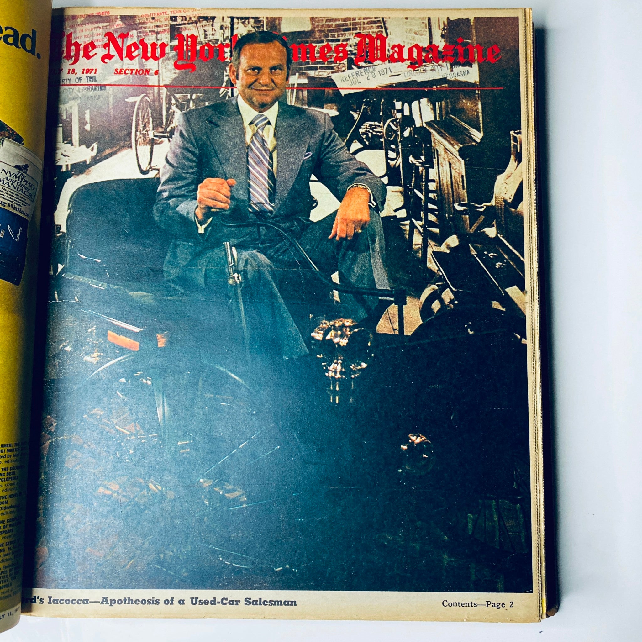 Cover page of The New York Times Magazine, July 18, 1971, featuring a portrait of a man in a suit, symbolizing the used-car sales industry.