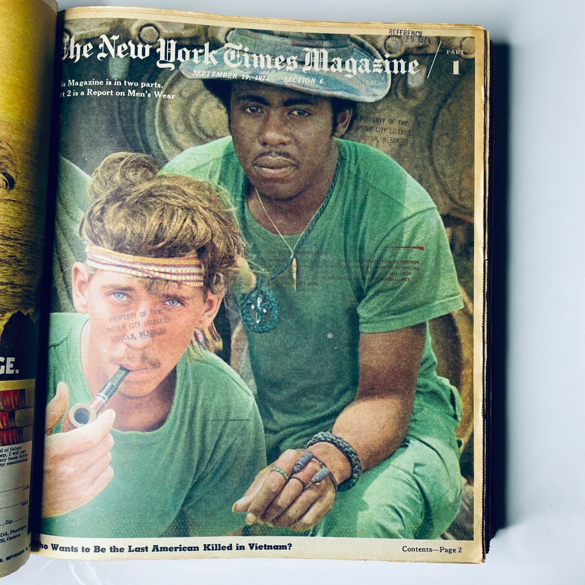 Cover of The New York Times Library Edition Bound Magazine from September 19, 1971, focusing on a report about Vietnam, indicative of the historical context of the period.
