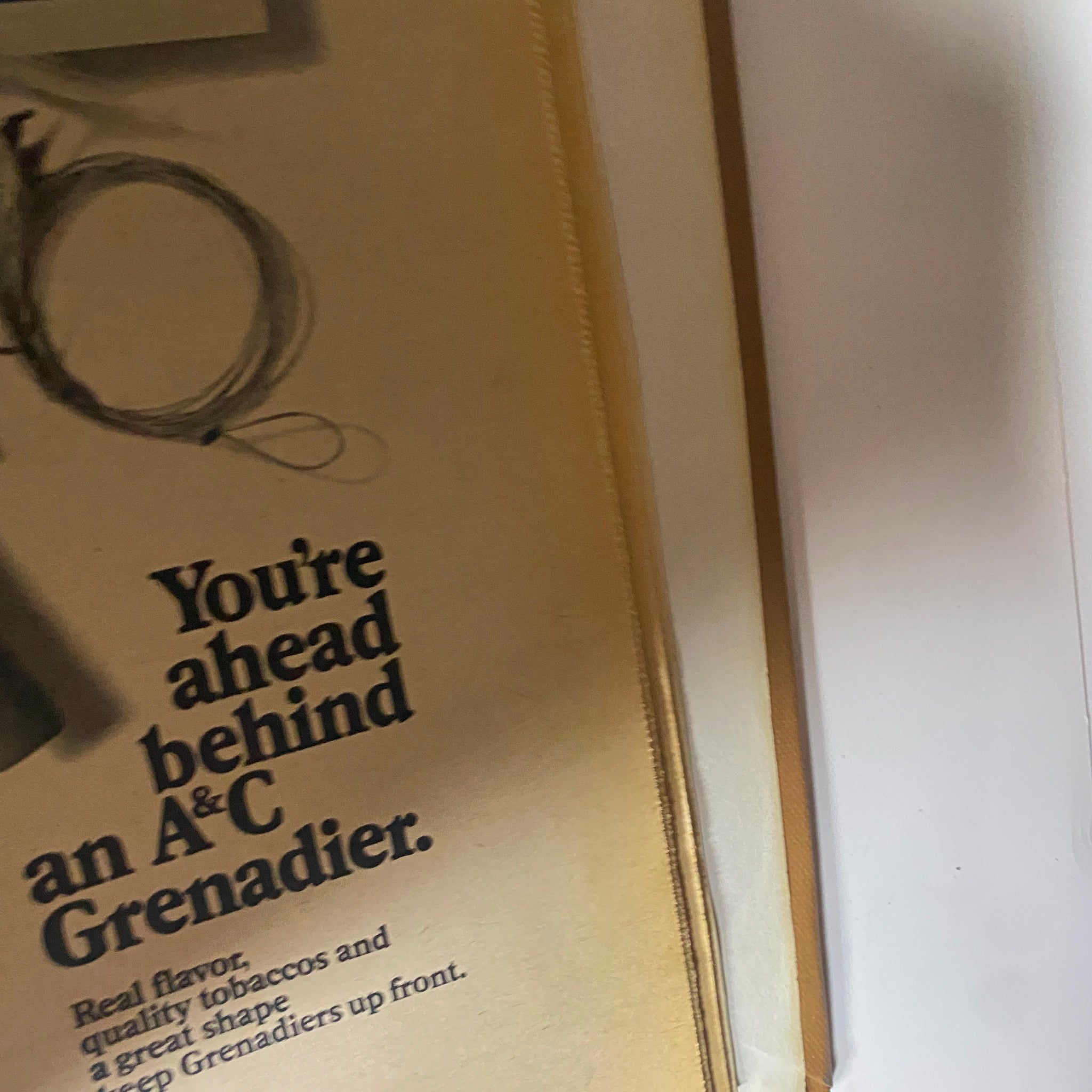 Vintage advertisement page from The New York Times Library Edition Bound Magazine 1972 January - February showcasing A&C Grenadier tobacco products.