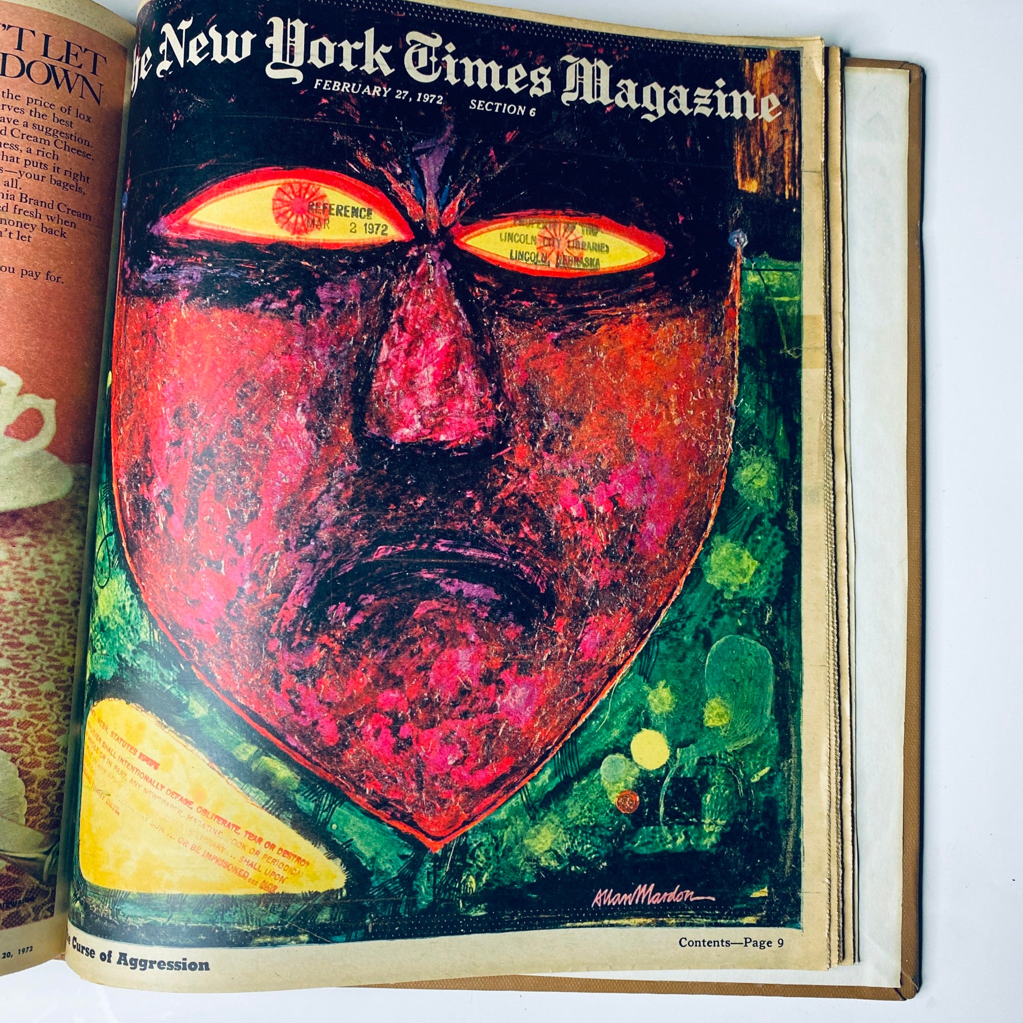 Cover page of The New York Times Magazine dated February 27, 1972, featuring a striking artwork by Allan Mandell.