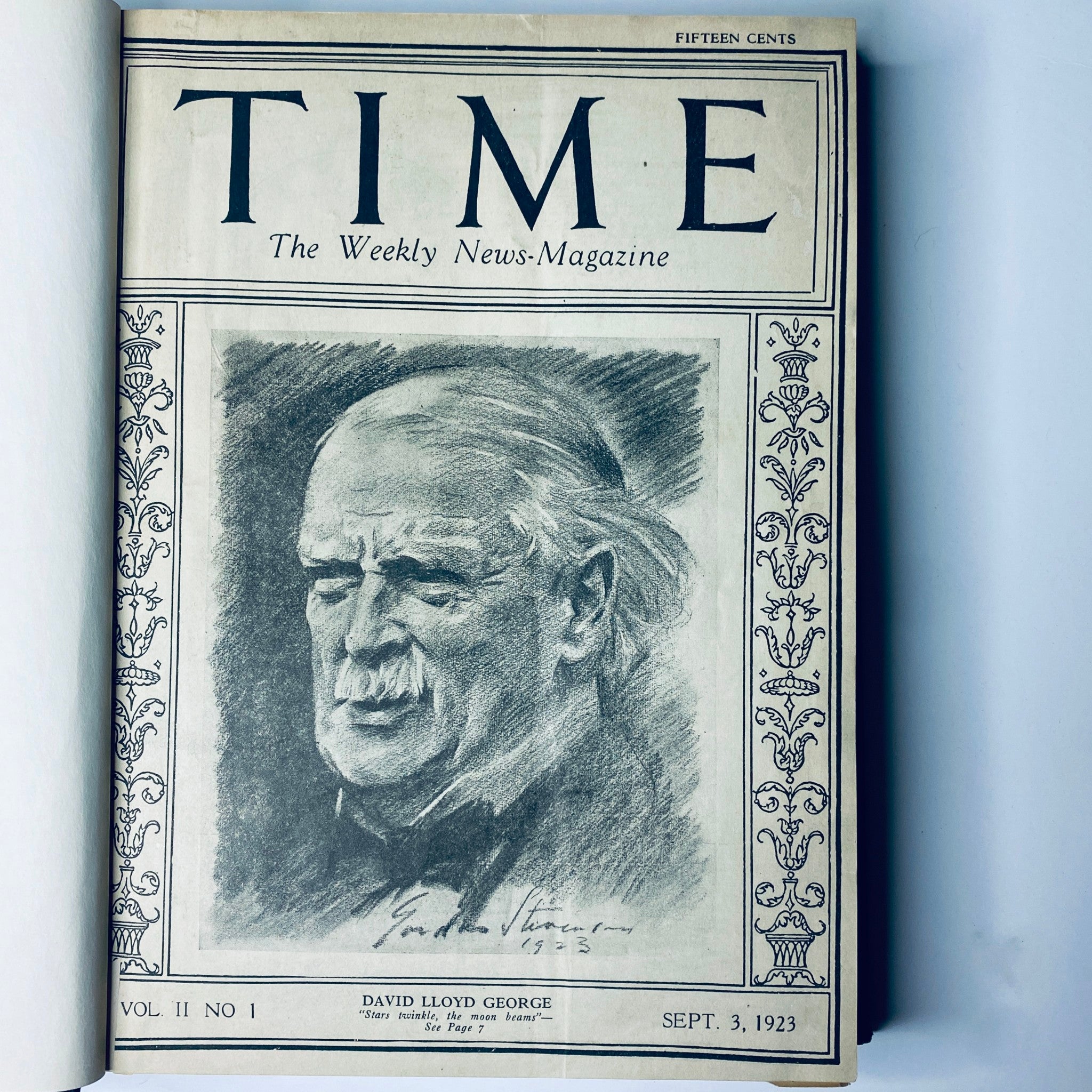 Cover of Time Magazine, September 3, 1923 featuring a portrait of David Lloyd George, part of the Time Magazine Bound Weekly from September to December 1923.
