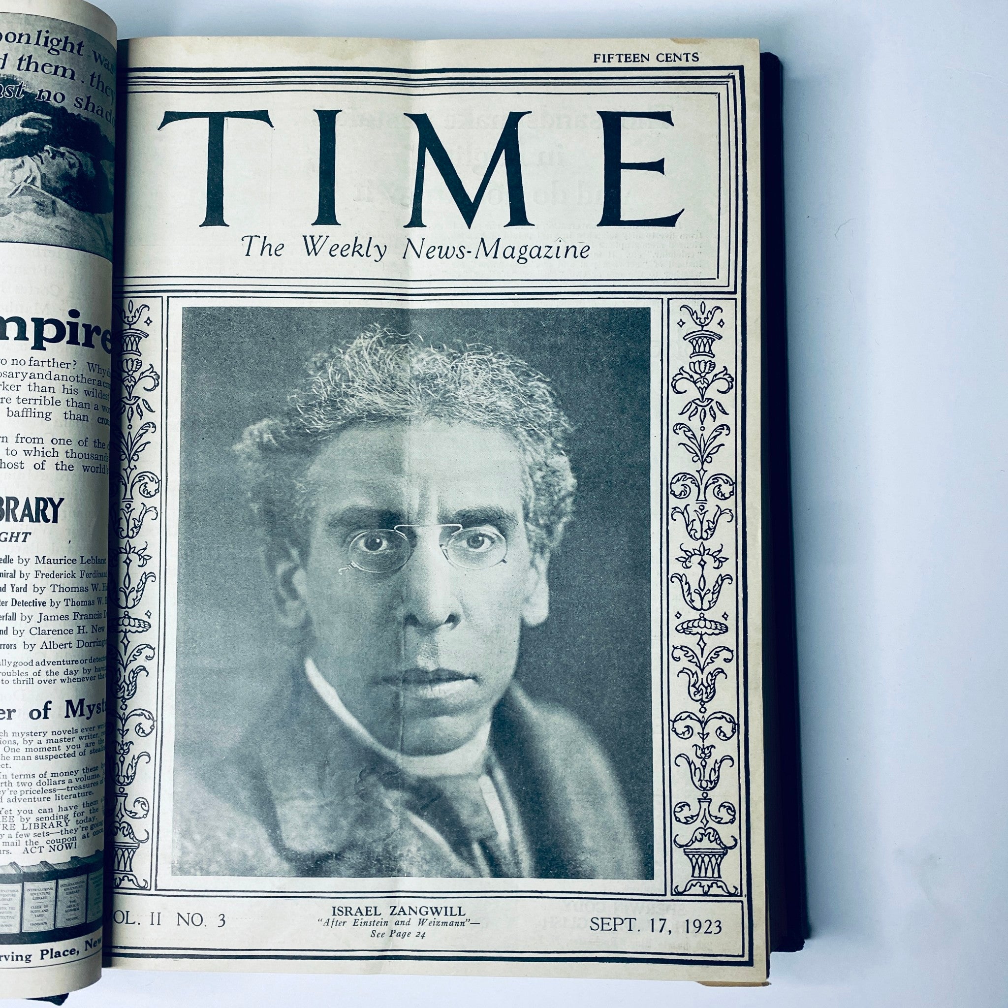 Cover of Time Magazine, September 17, 1923 featuring a portrait of Israel Zangwill, from the Time Magazine Bound Weekly covering September to December 1923.
