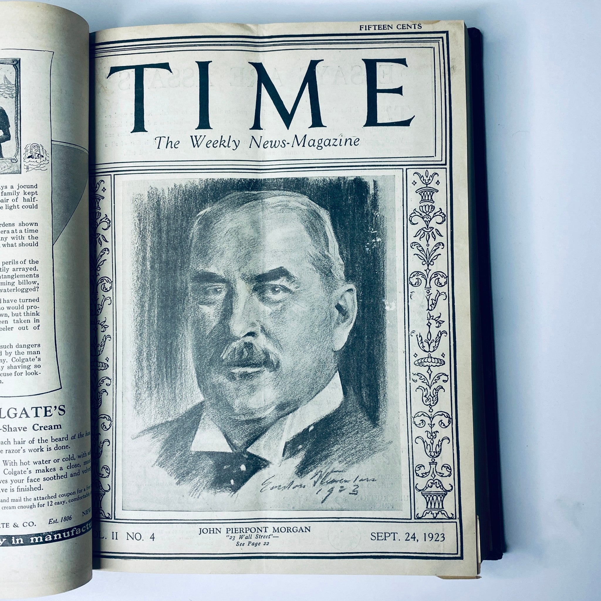 Cover of Time Magazine, September 24, 1923 featuring a portrait of John Pierpont Morgan, included in the Time Magazine Bound Weekly for September to December 1923.