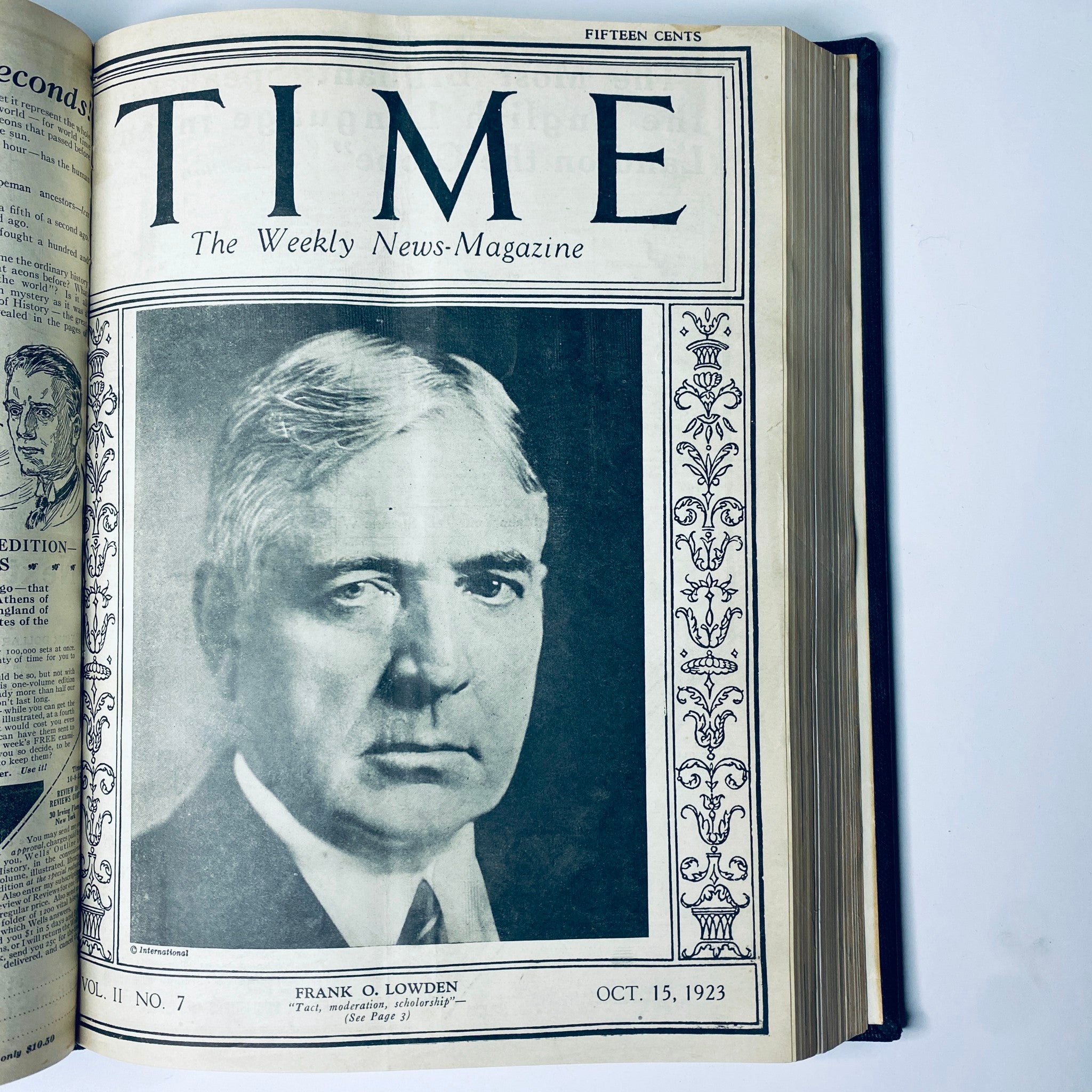 Cover page of Time Magazine from October 15, 1923, featuring Frank O. Lowden, included in the Time Magazine Bound Weekly 1923 compilation.