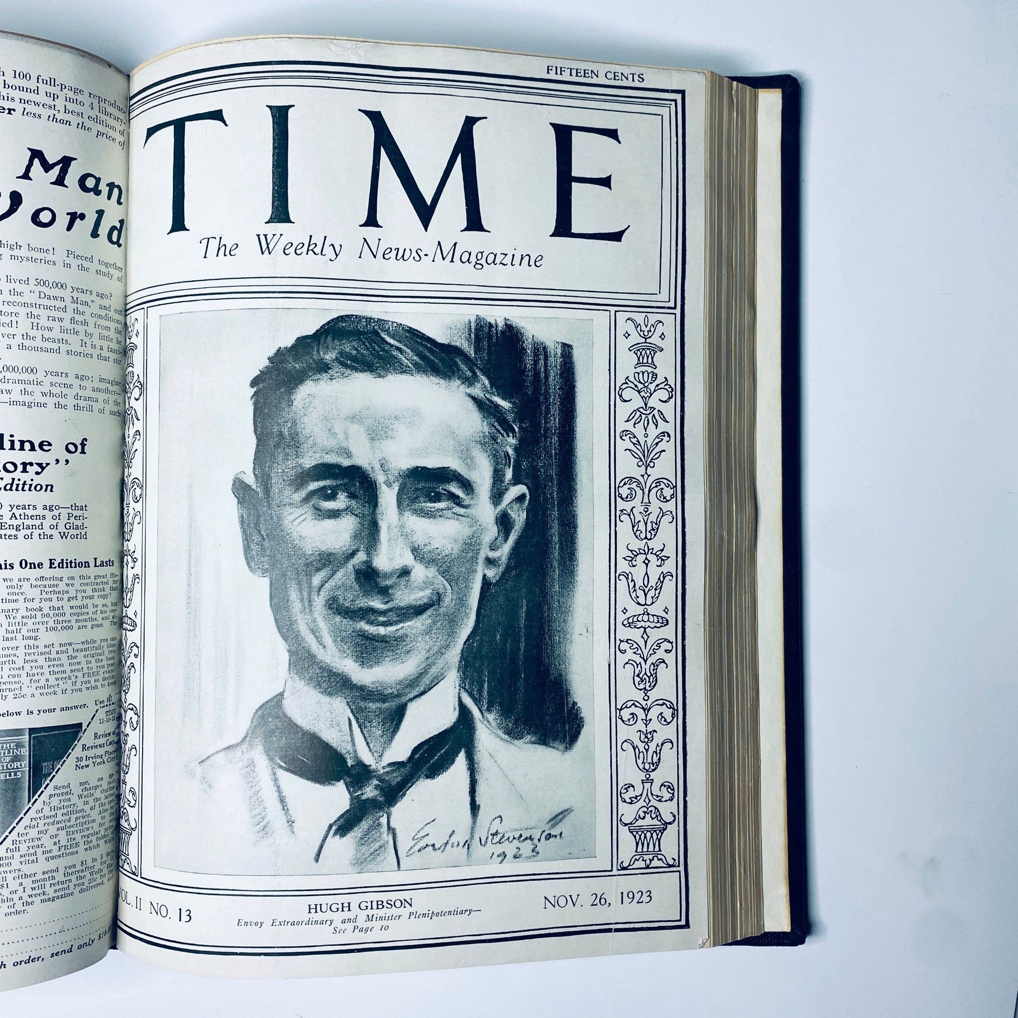 Time Magazine cover displaying a portrait of Hugh Gibson, published on November 26, 1923, as part of the Time Magazine Bound Weekly 1923 Sep-Dec series.