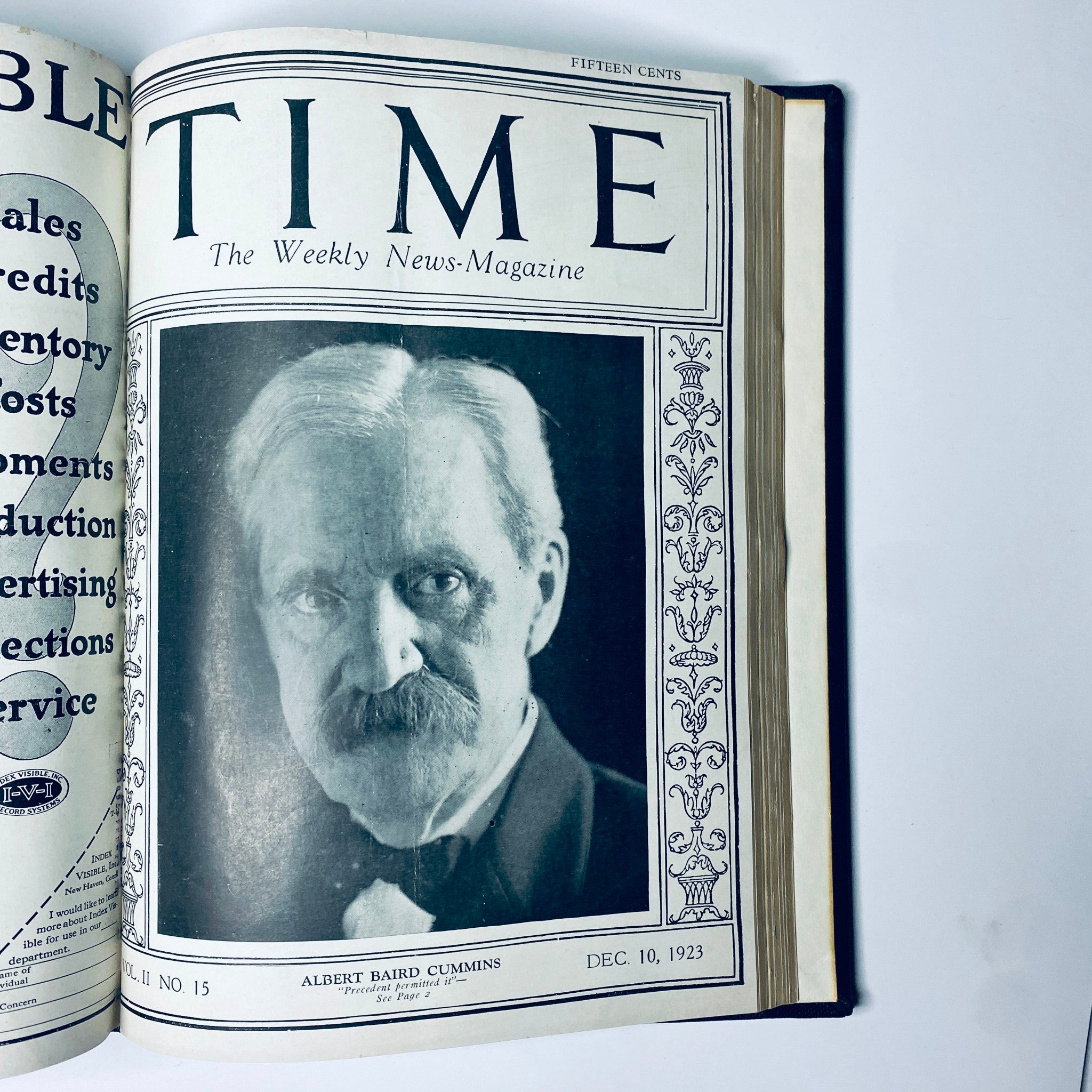 Cover page of Time Magazine from December 10, 1923, featuring Albert Baird Cummins, a significant figure in early 20th-century politics, as part of the Time Magazine Bound Weekly collection from September to December 1923.