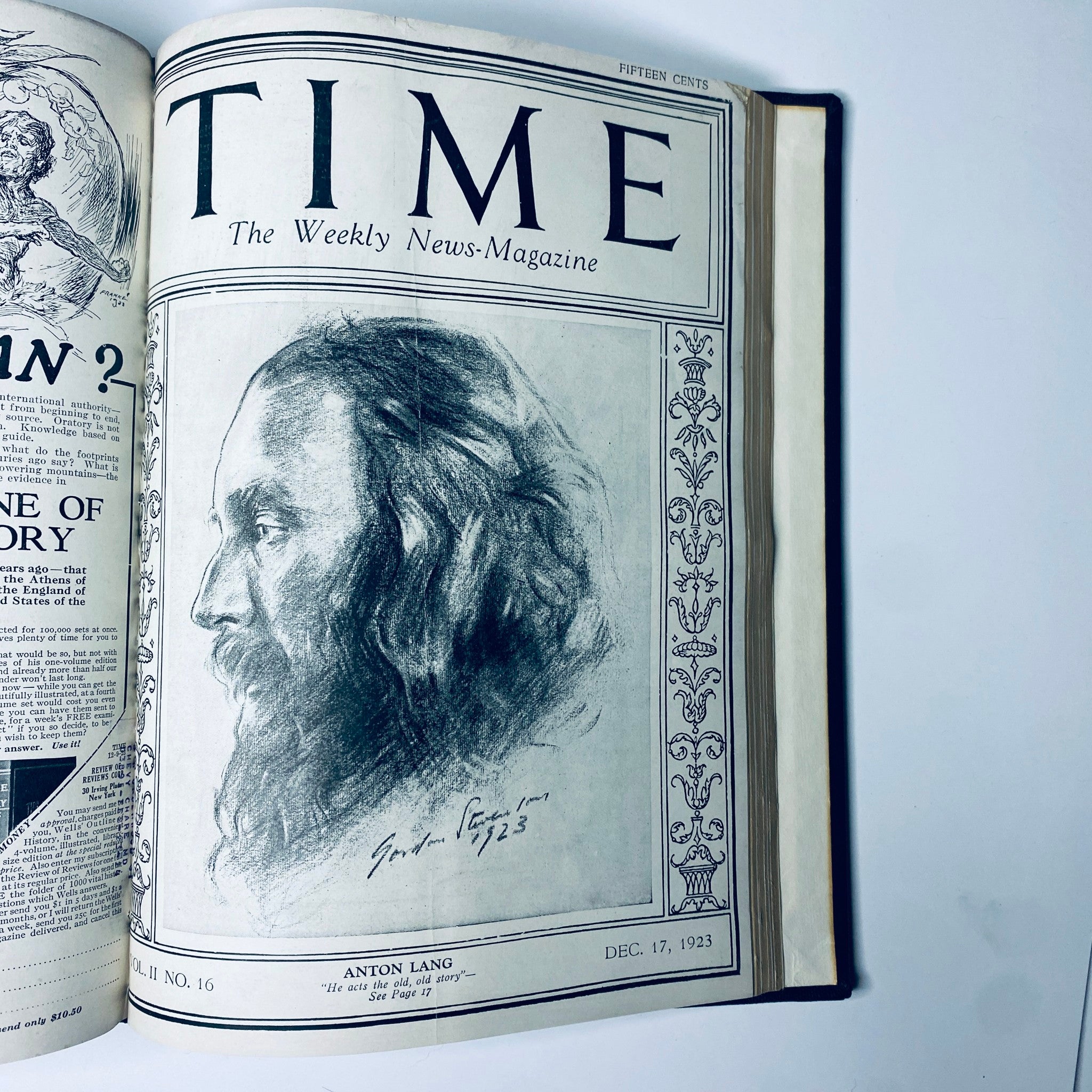 Cover page of Time Magazine from December 17, 1923, showcasing Anton Lang, an important personality of the era, included in the Time Magazine Bound Weekly collection from September to December 1923.