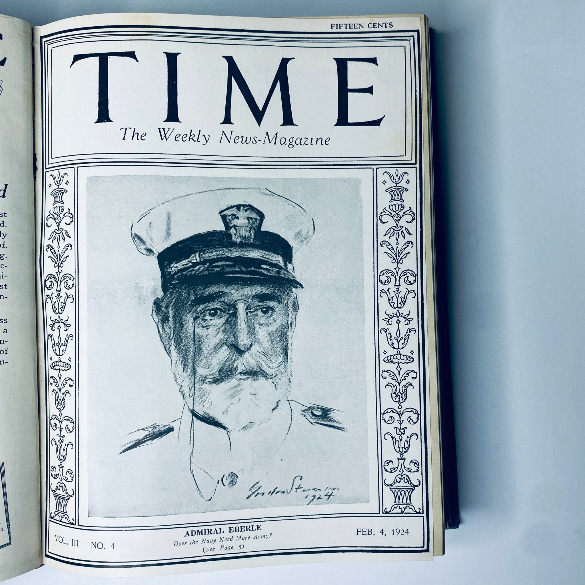 Cover of Time Magazine dated February 4, 1924, featuring Admiral Eberle, part of the Time Magazine Bound Weekly 1924 January - June series.