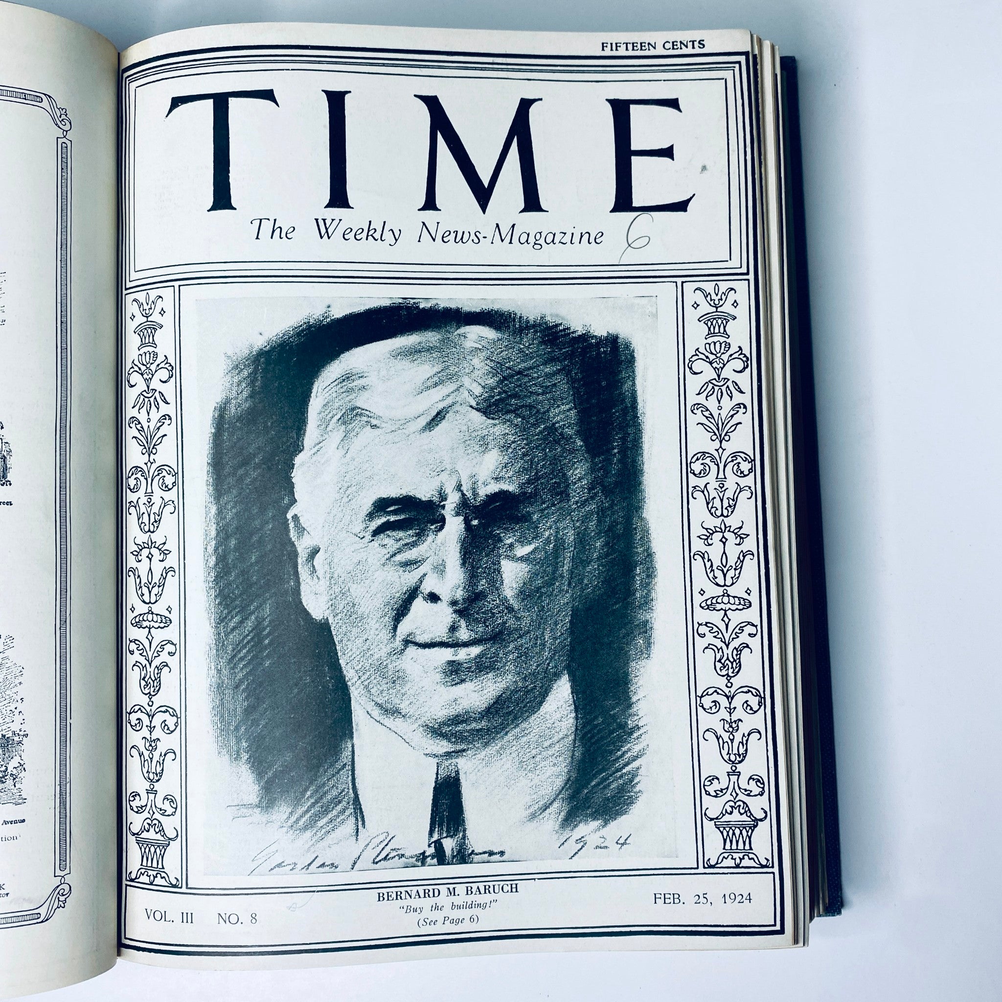 Cover of Time Magazine, February 25, 1924, featuring Bernard M. Baruch, included in the Time Magazine Bound Weekly 1924 January - June Taft Borah King 26 issues.