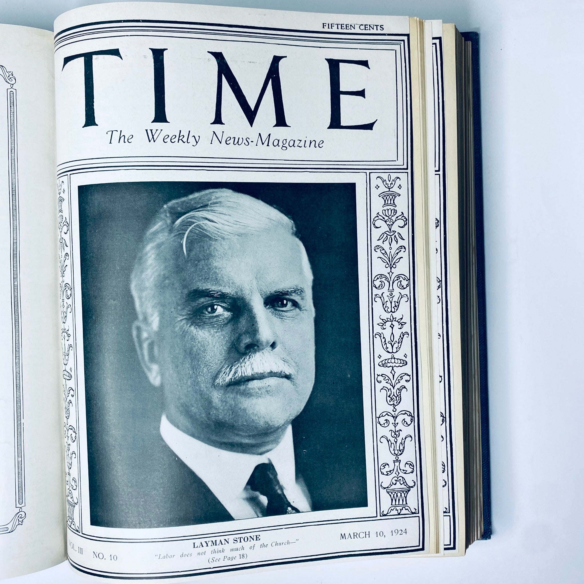 Cover of Time Magazine, March 10, 1924, featuring Layman Stone, from the collection Time Magazine Bound Weekly 1924 January - June Taft Borah King 26 issues.