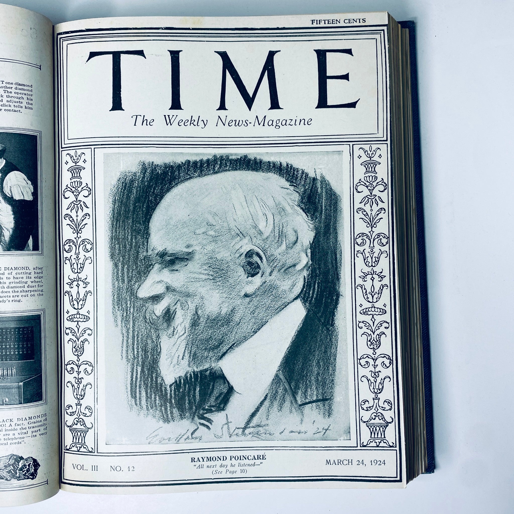 Cover of Time Magazine, March 24, 1924, featuring Raymond Poincaré, included in the Time Magazine Bound Weekly 1924 January - June Taft Borah King 26 issues.