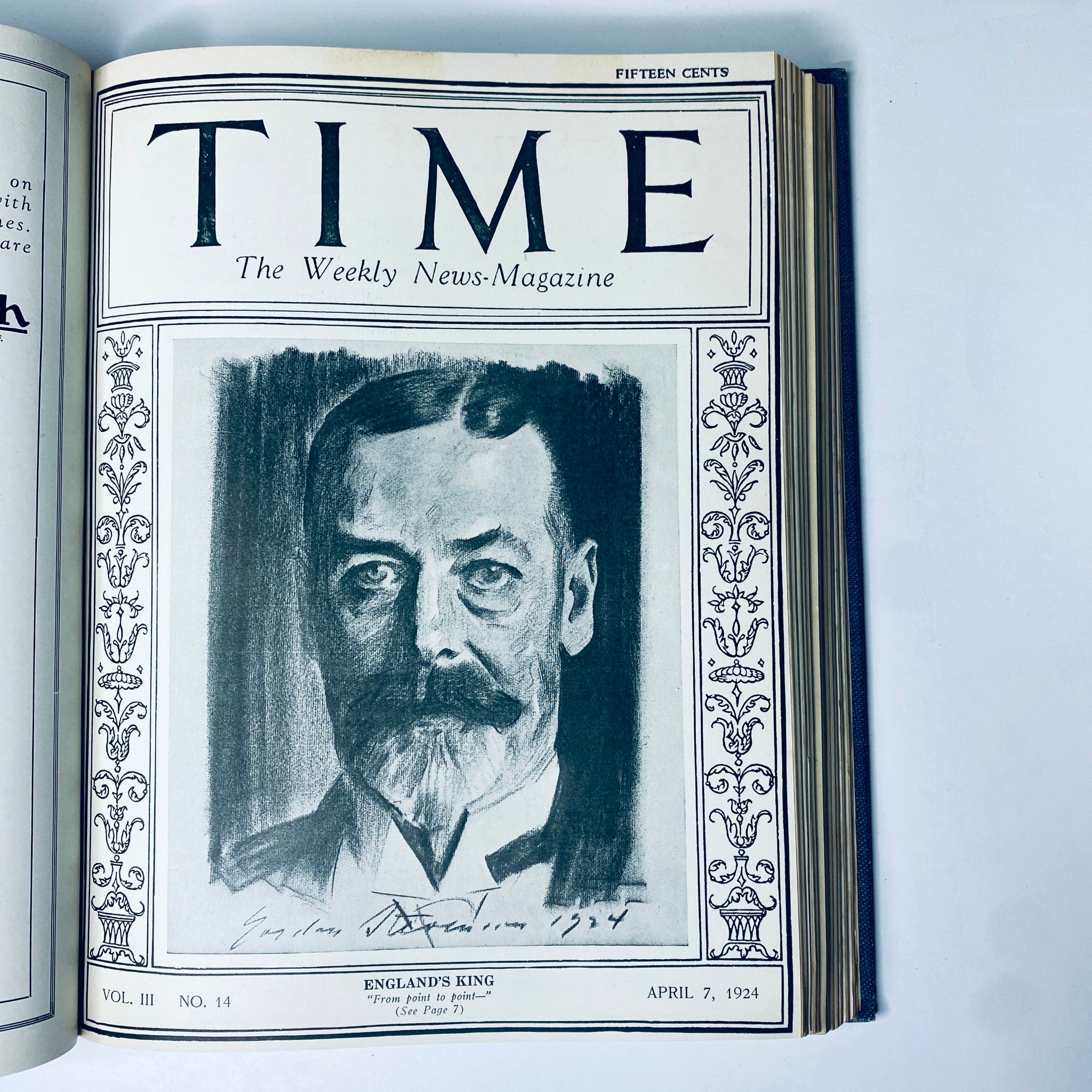 Cover of Time Magazine from April 7, 1924, showcasing England's King, an important historical figure, included in the Time Magazine Bound Weekly 1924 January - June volume.