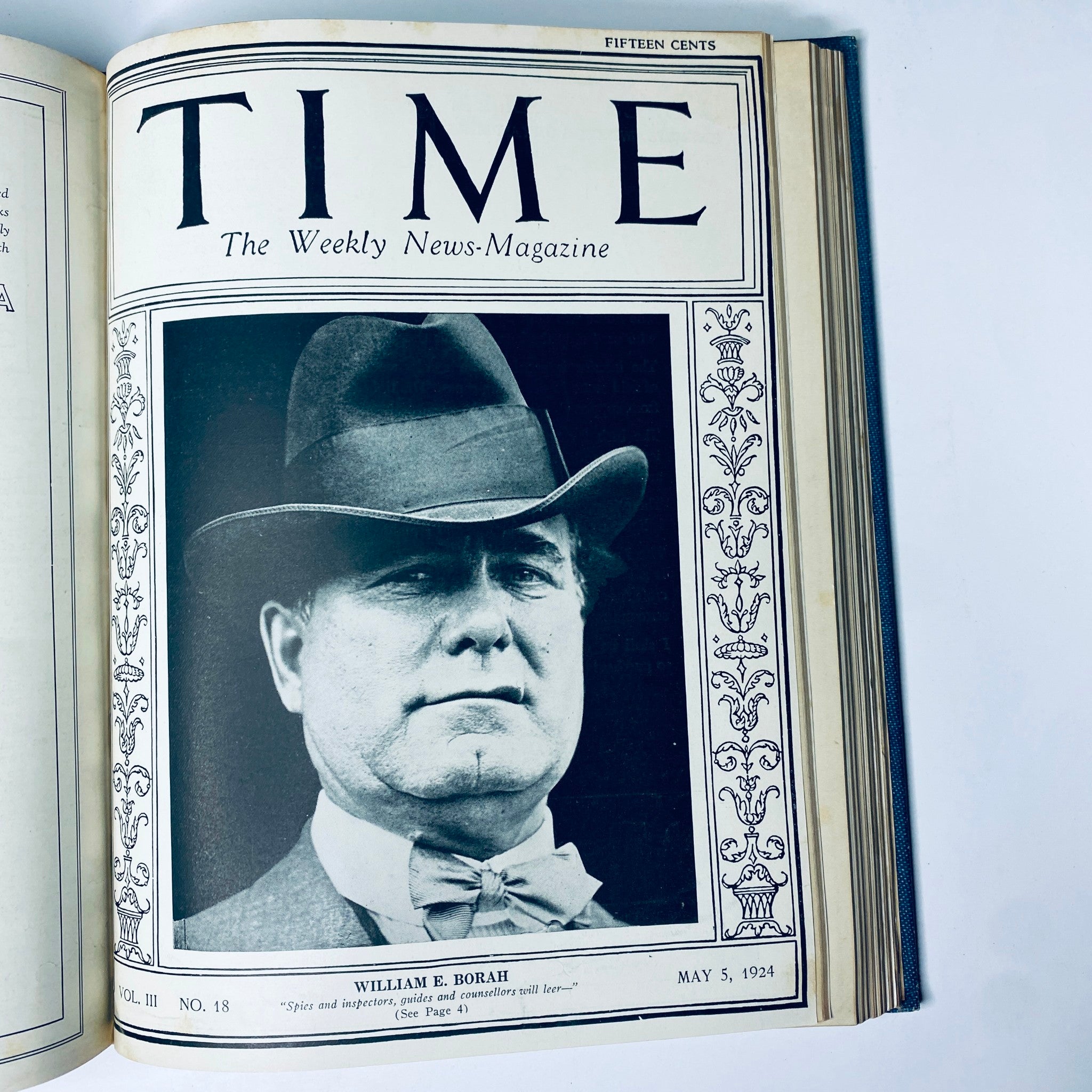 Time Magazine Bound Weekly January - June 1924 featuring William E. Borah on the cover. This issue highlights Borah's impact in American politics during the early 20th century.