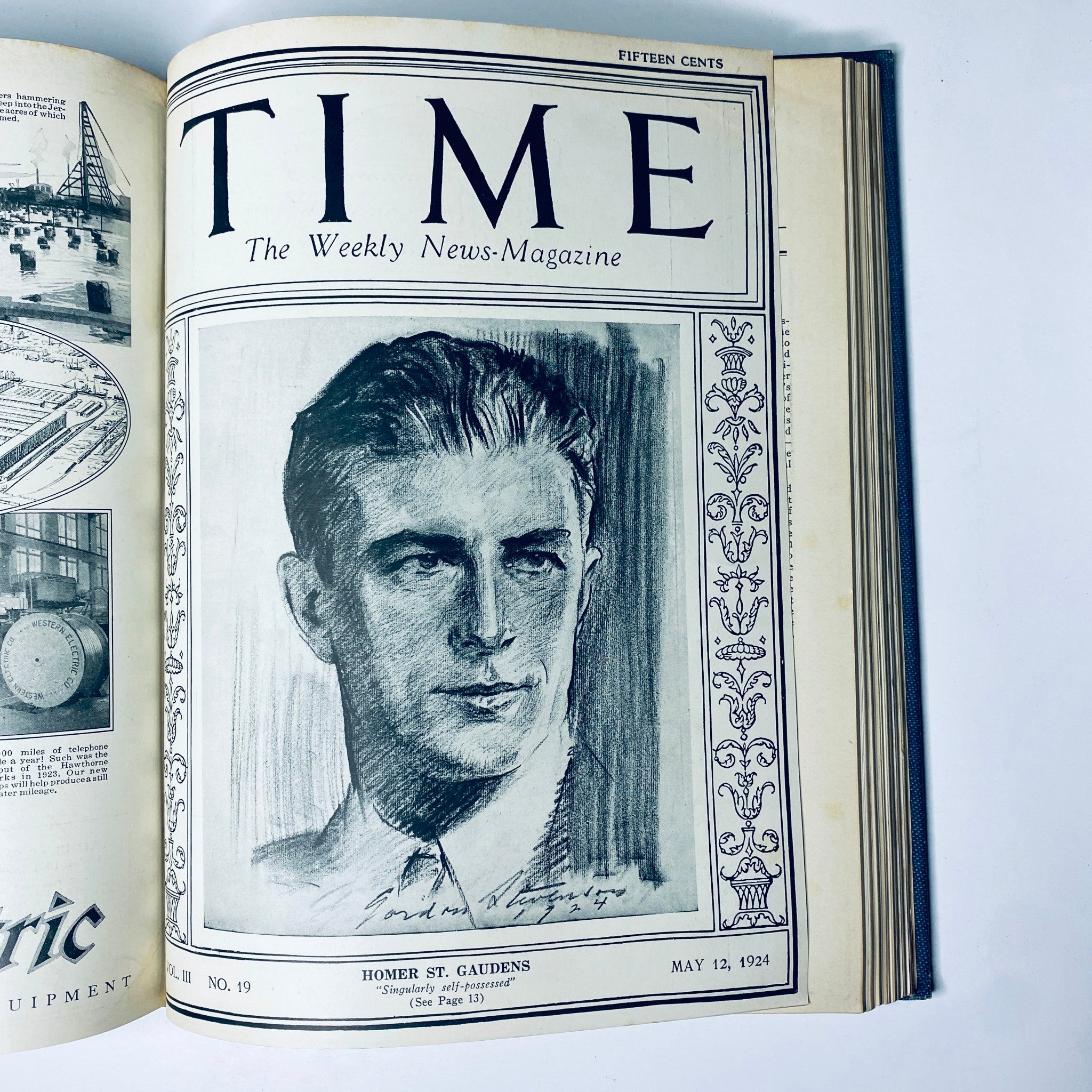 Time Magazine Bound Weekly January - June 1924 showcasing Homer St. Gaudens. The cover presents a portrait highlighting the significance of figures in art and culture during the 1920s.
