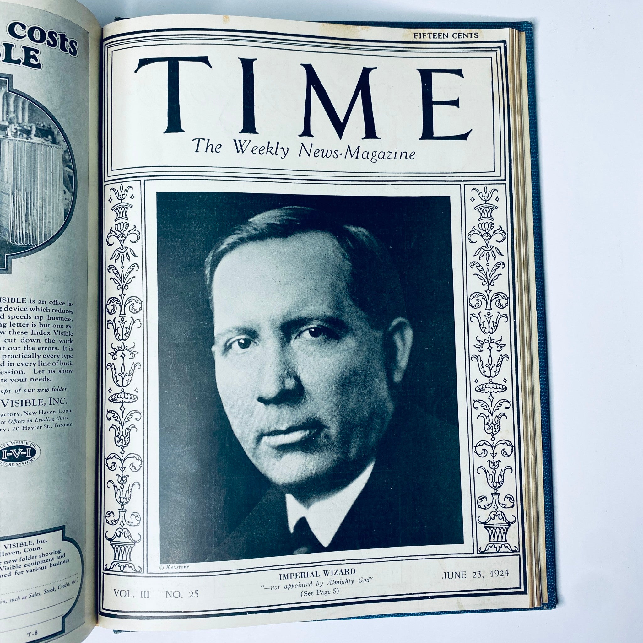 Cover of Time Magazine featuring Imperial Wizard, dated June 23, 1924, part of the Time Bound Weekly magazine collection from January to June 1924.