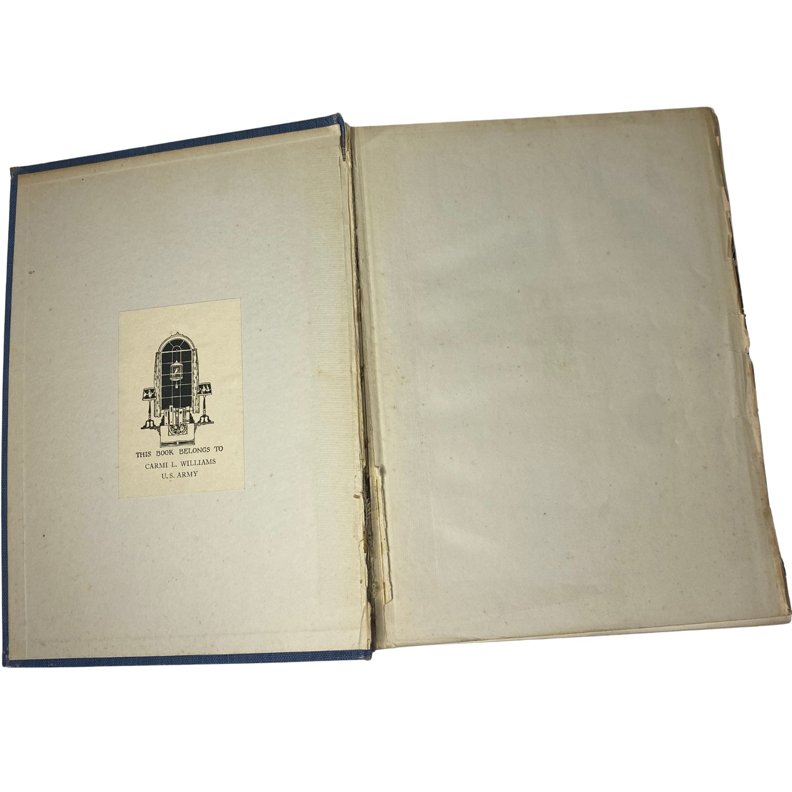 Inside cover of Time Magazine Bound Weekly 1924 July - December featuring handwritten note stating 'This book belongs to Carmi I. Williams U.S. Army'.