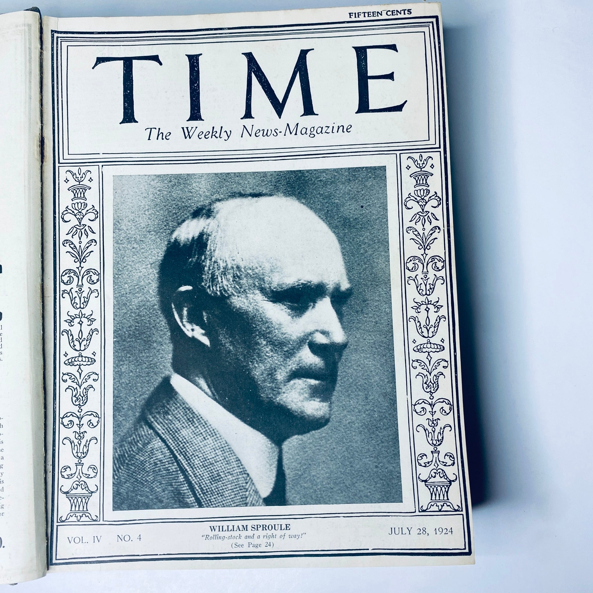 Time Magazine cover from July 28, 1924 featuring William Sproule, a prominent figure of the era, part of the bound weekly collection July to December 1924.