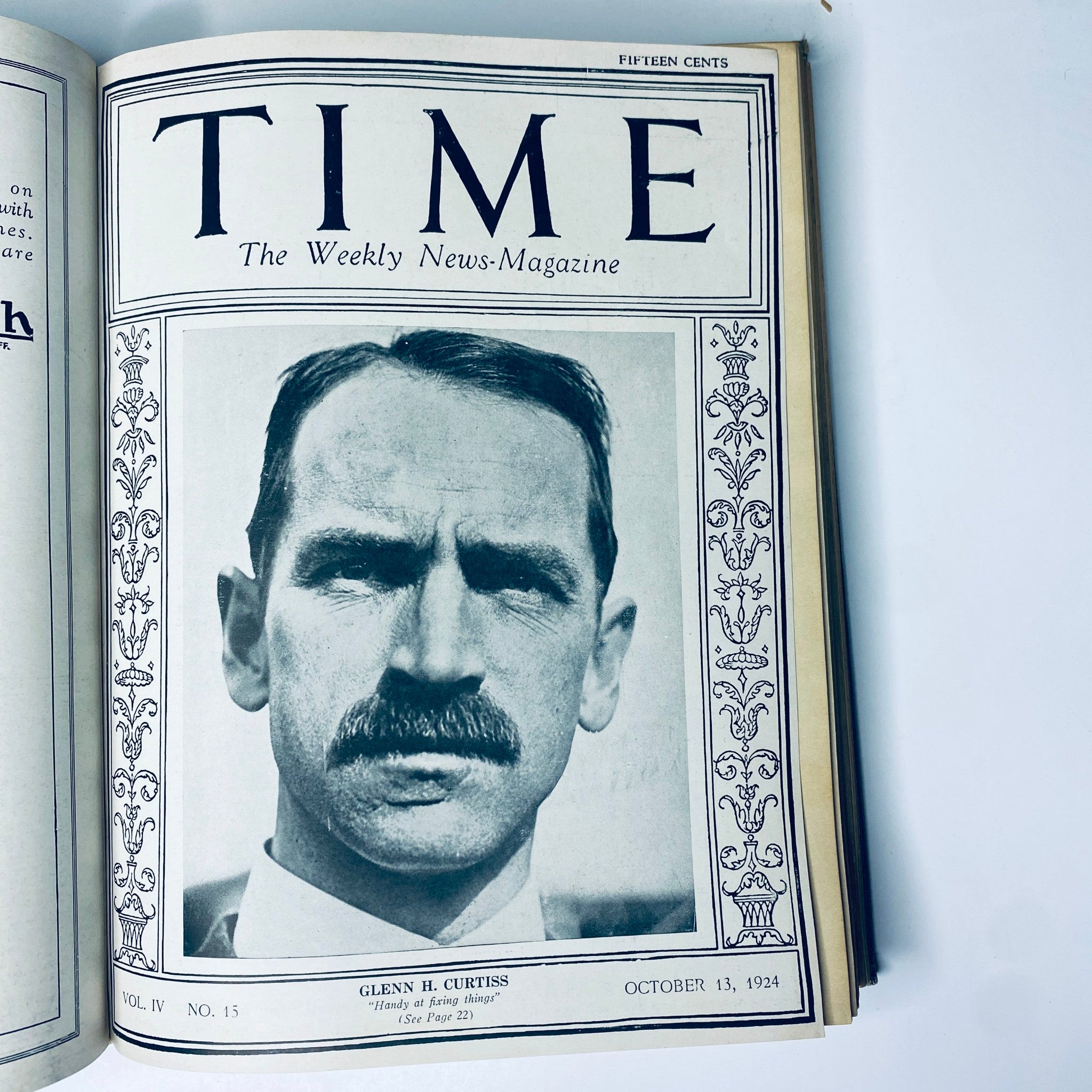 Time Magazine cover from October 13, 1924, showcasing Glenn H. Curtiss. Title: Time Magazine Bound Weekly 1924 July - December.