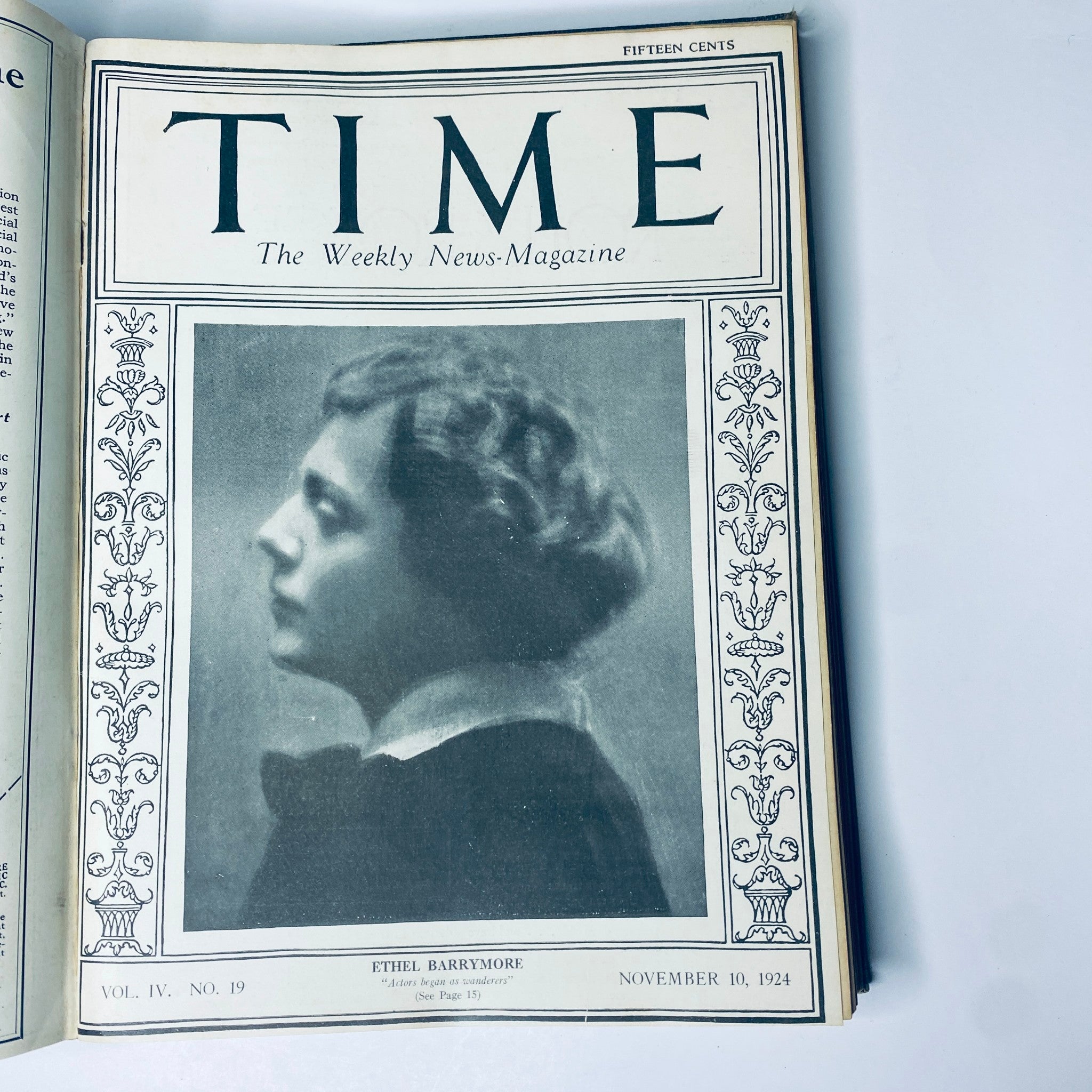 Time Magazine cover from November 10, 1924, featuring a profile of Ethel Barrymore. Title: Time Magazine Bound Weekly 1924 July - December.