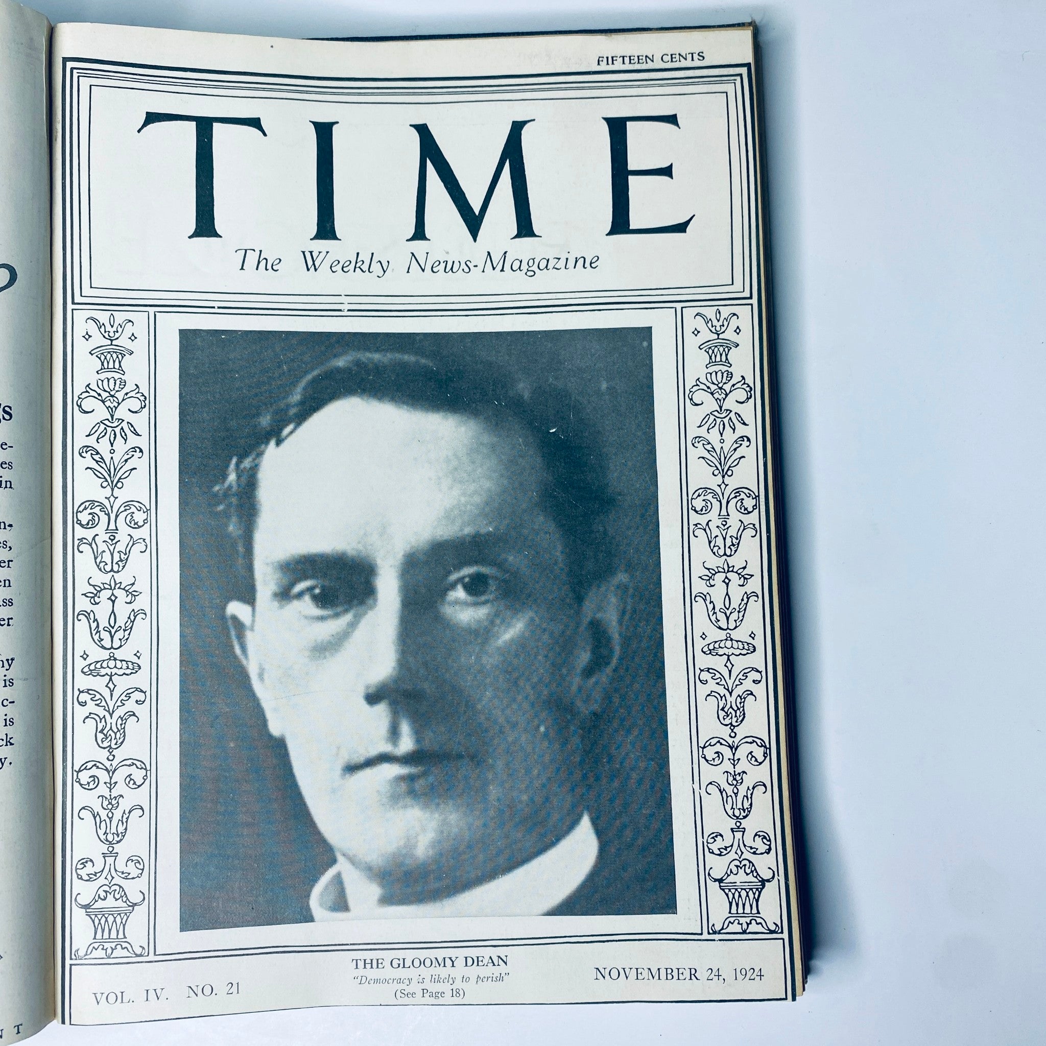 Time Magazine Bound Weekly 1924 July - December cover featuring The Gloomy Dean from November 24, 1924.