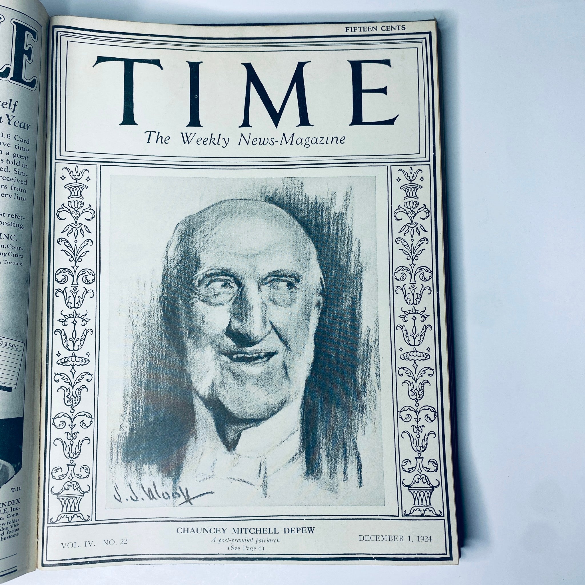 Time Magazine Bound Weekly 1924 July - December cover showcasing Chauncey Mitchell Depew from December 1, 1924.