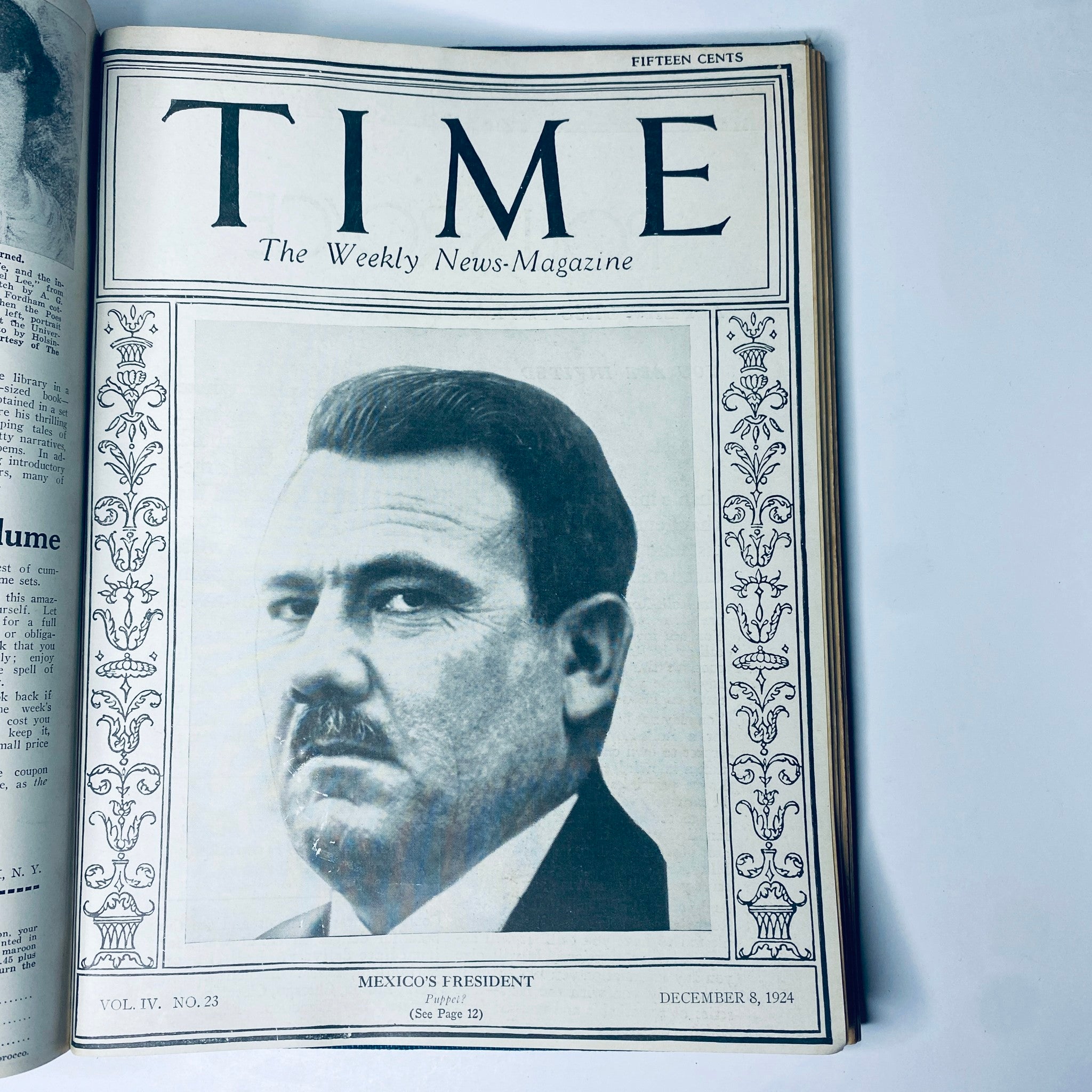 Time Magazine Bound Weekly 1924 July - December cover with Mexico's President featured on December 8, 1924.