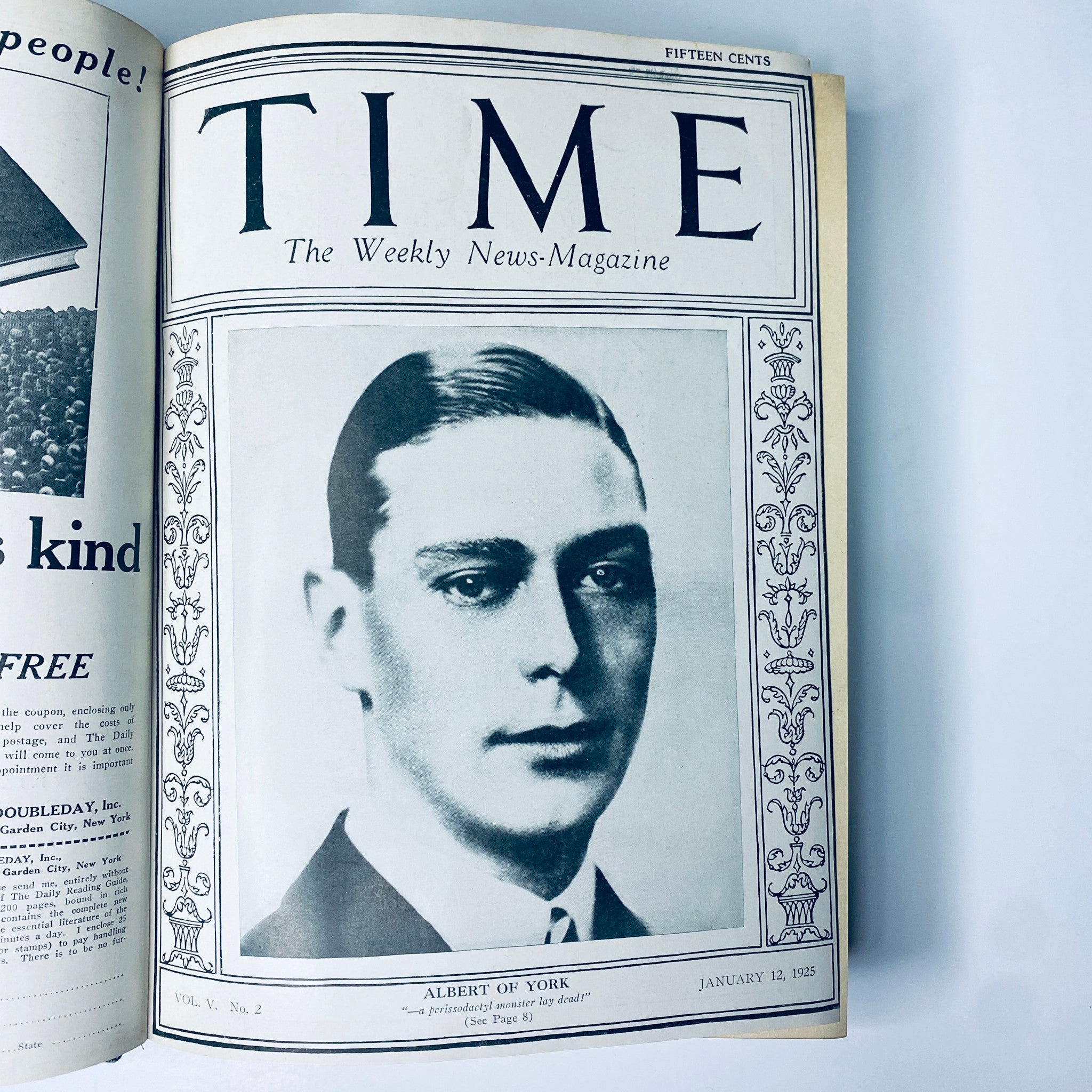 Time Magazine cover from January 12, 1925 featuring Albert of York, representing the weekly news magazine style, included in the Time Magazine Bound Weekly collection from January to June 1925.
