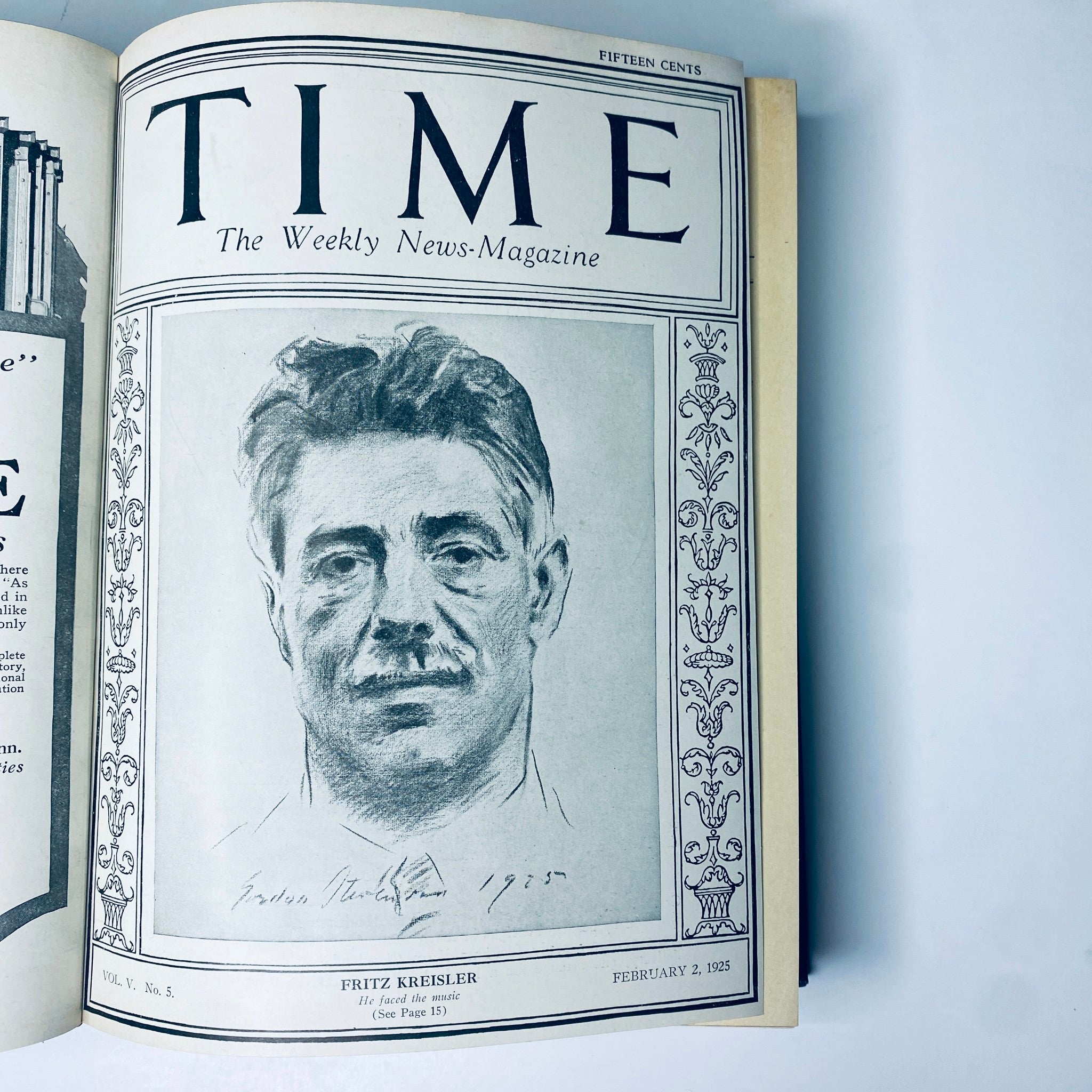 Time Magazine cover from February 2, 1925 featuring Fritz Kreisler, reflecting the weekly news magazine aesthetic, part of the Time Magazine Bound Weekly from January to June 1925.
