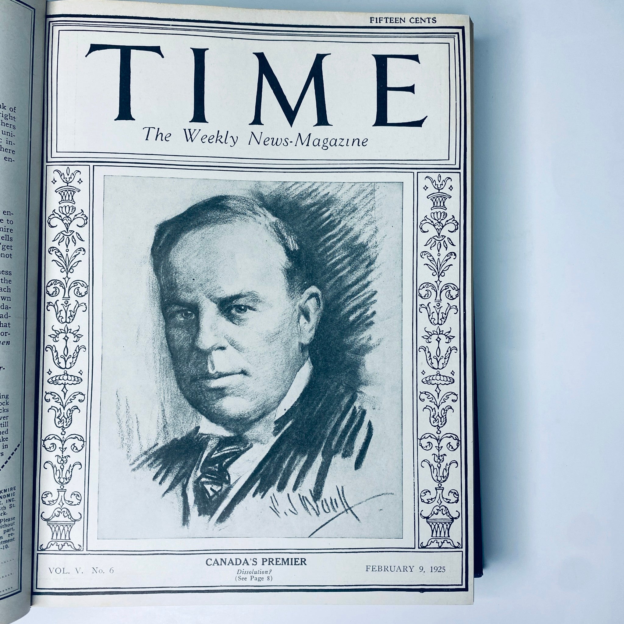 Cover of Time Magazine featuring Canada's Premier, from the bound volume of Time Magazine January to June 1925, showcasing notable figures from the era.