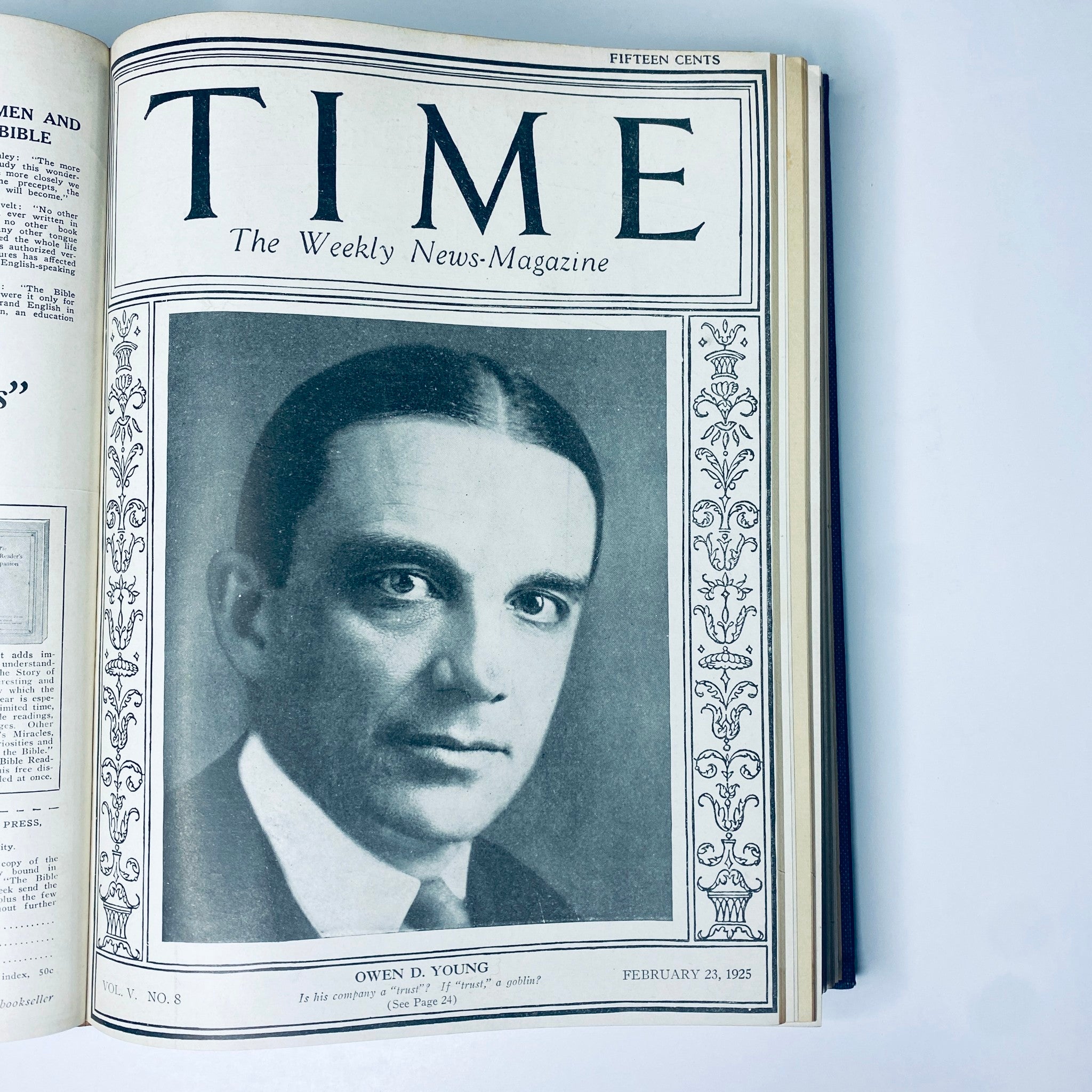 Cover of Time Magazine highlighting Owen D. Young, as part of the Time Magazine Bound Weekly 1925 January - June, which includes influential leaders of the time.