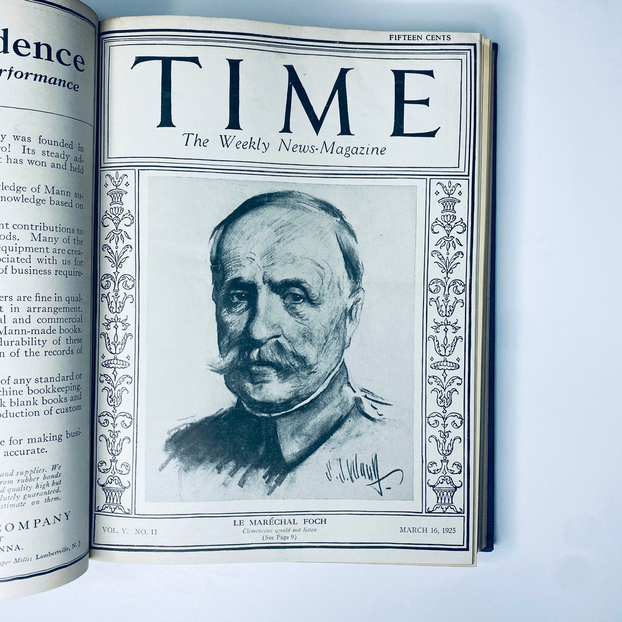 Cover of Time Magazine dated March 16, 1925, featuring a portrait of Le Maréchal Foch. This issue is part of the Time Magazine Bound Weekly collection from January to June 1925.