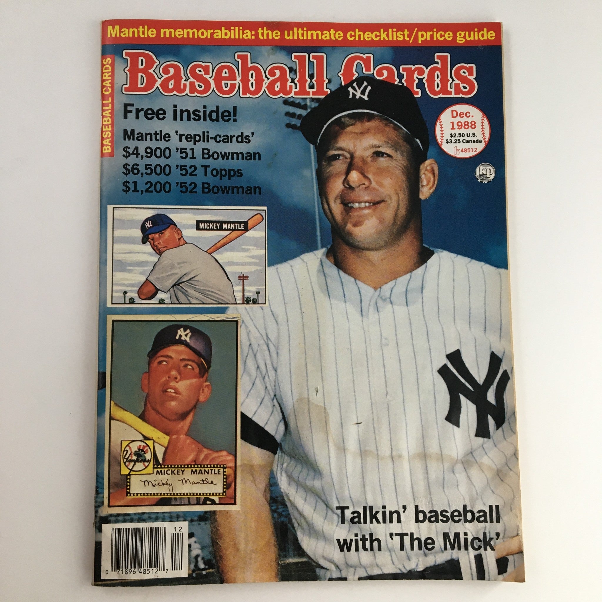 Baseball Cards Magazine December 1988 Mickey Mantle "The Mick" w Baseball Card