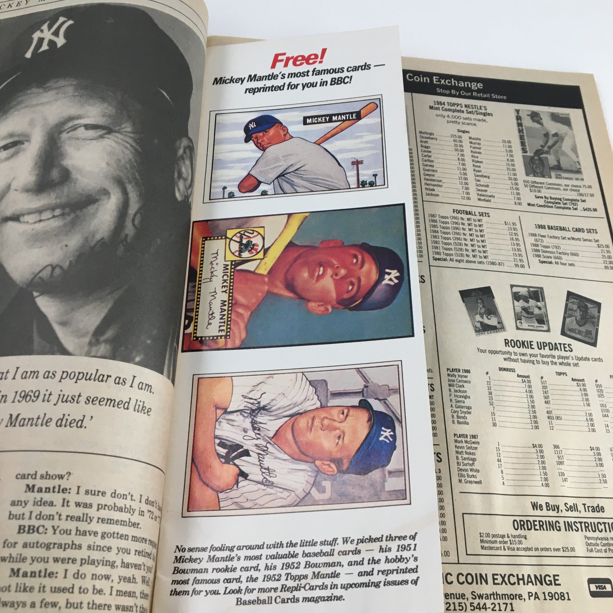 Baseball Cards Magazine December 1988 Mickey Mantle "The Mick" w Baseball Card