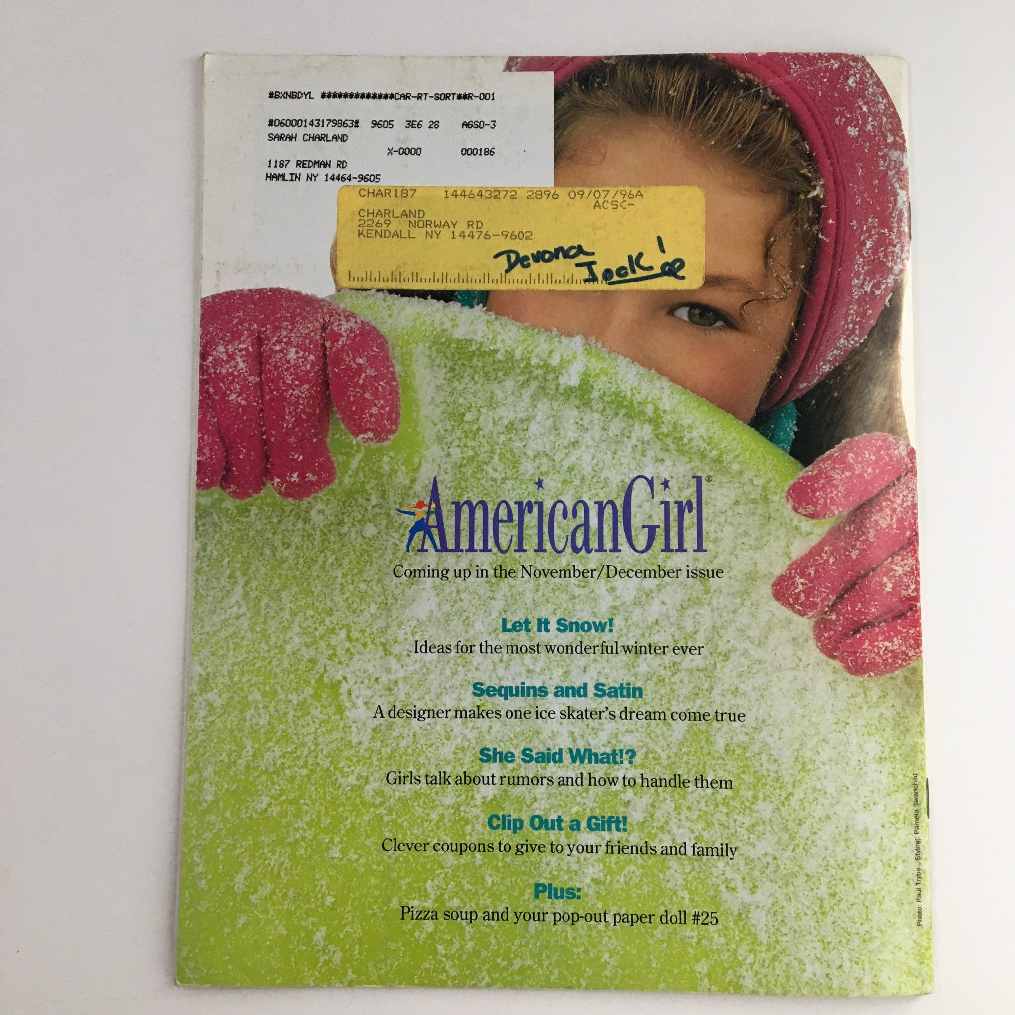 American Girl Magazine September 1996 School Lunches to Pack, w Cutouts