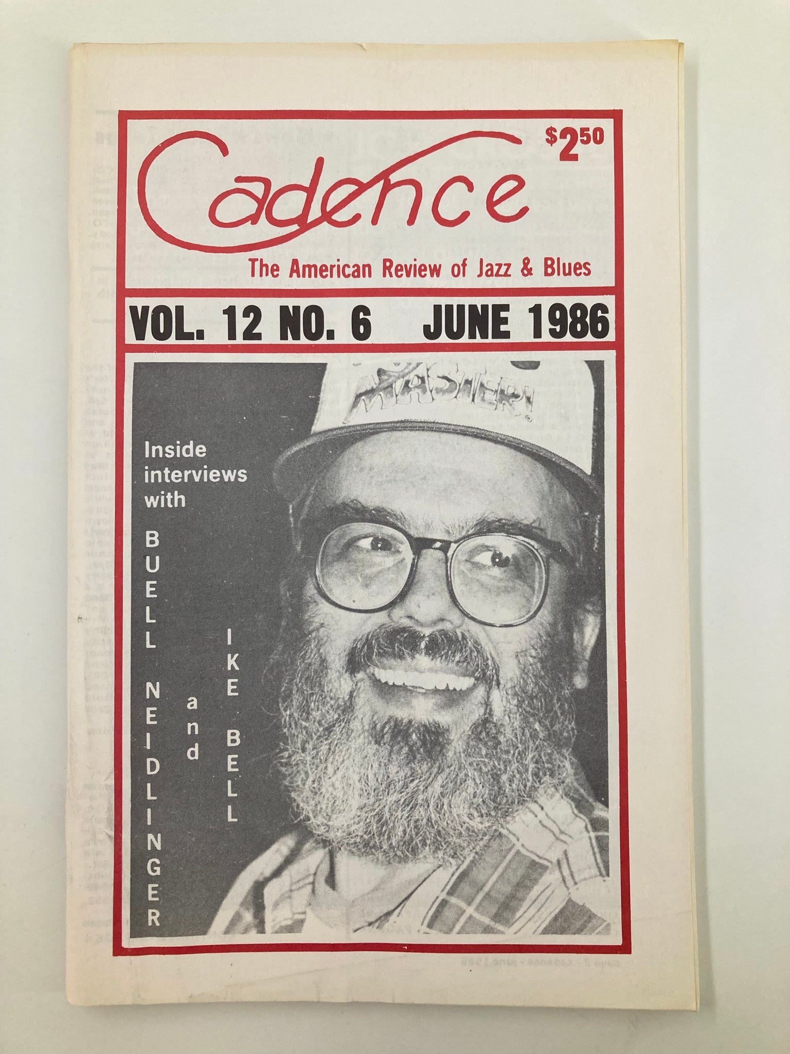 Cover of VTG Cadence Jazz Magazine June 1986 Vol 12 #6 featuring prominent figures Buell Neidlinger and Ike Bell, showcasing the title and issue details.
