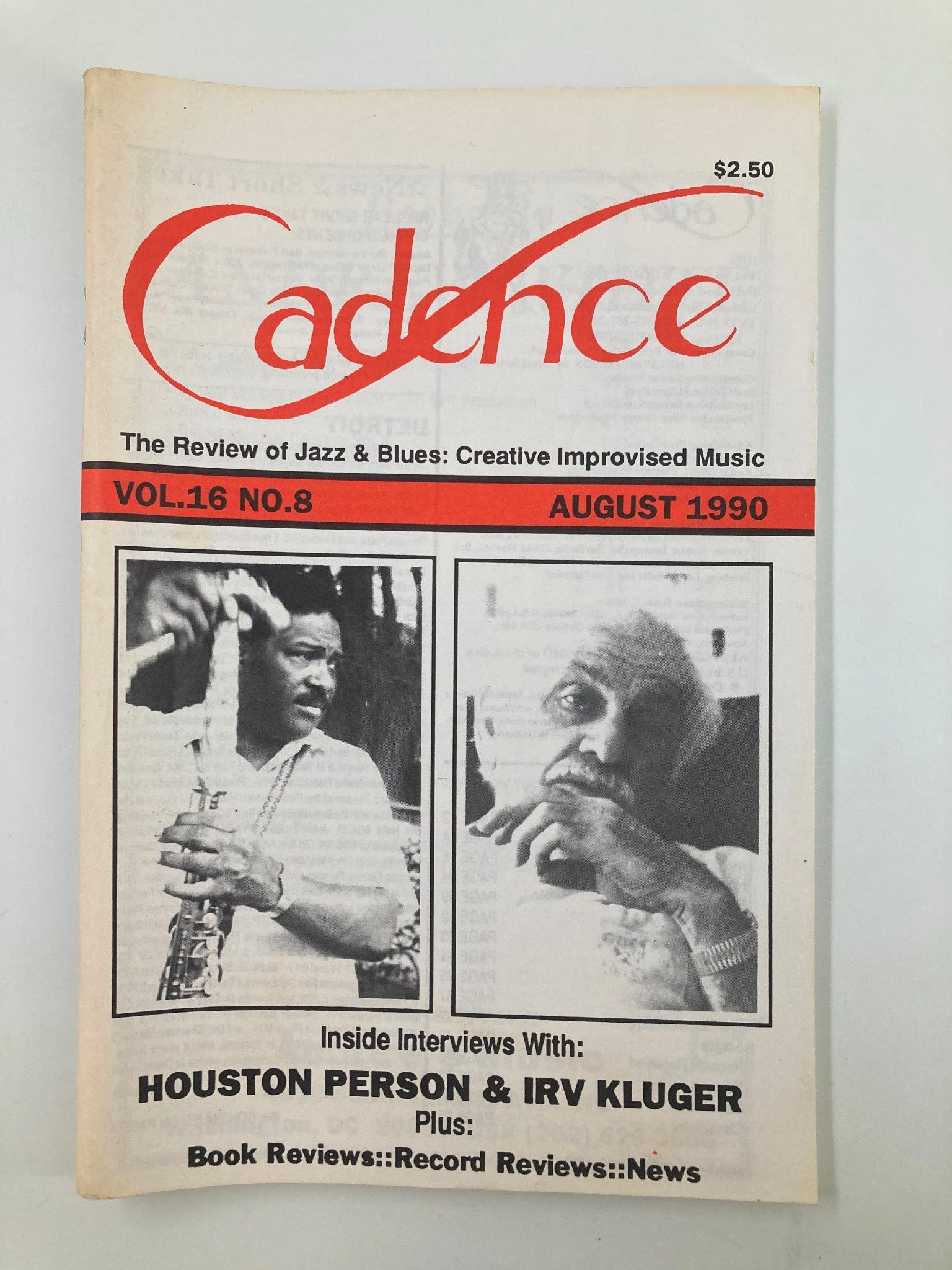 Cadence Jazz Magazine August 1990 Vol 16 #8 Houston Person and Irv Kluger