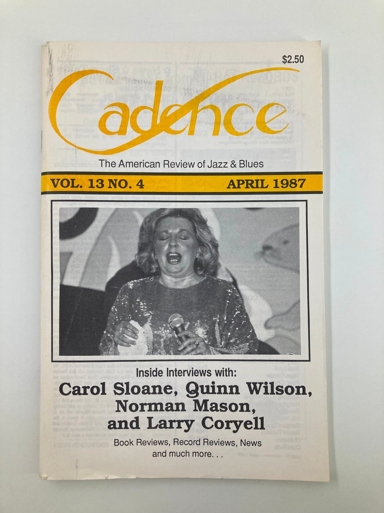 Cadence Jazz Magazine April 1987 Vol 13 #4 featuring Carol Sloane and Quinn Wilson on the cover, highlighting key interviews and topics in jazz.