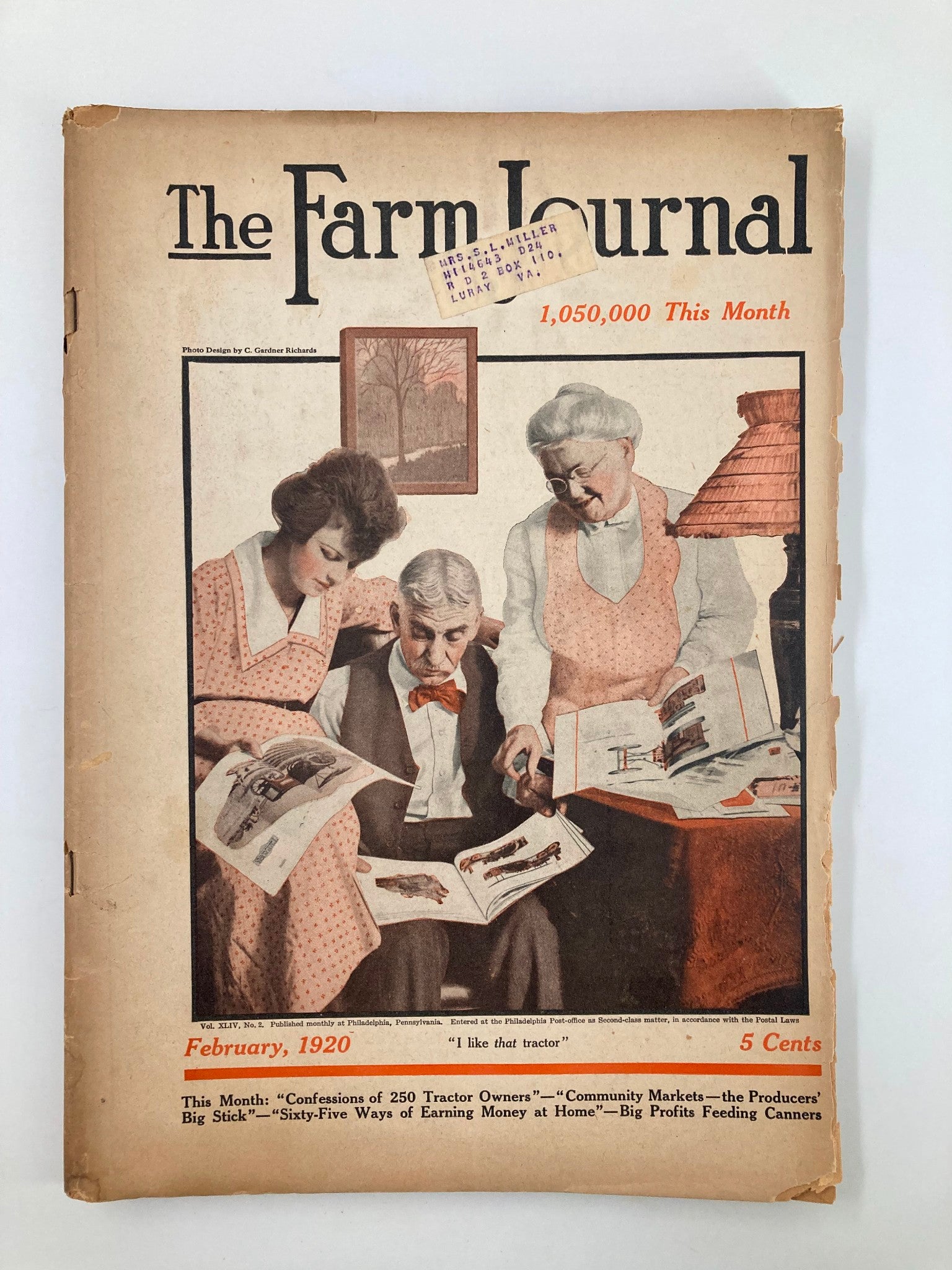 VTG The Farm Journal Magazine February 1920 Attractive House for the Farm Ground