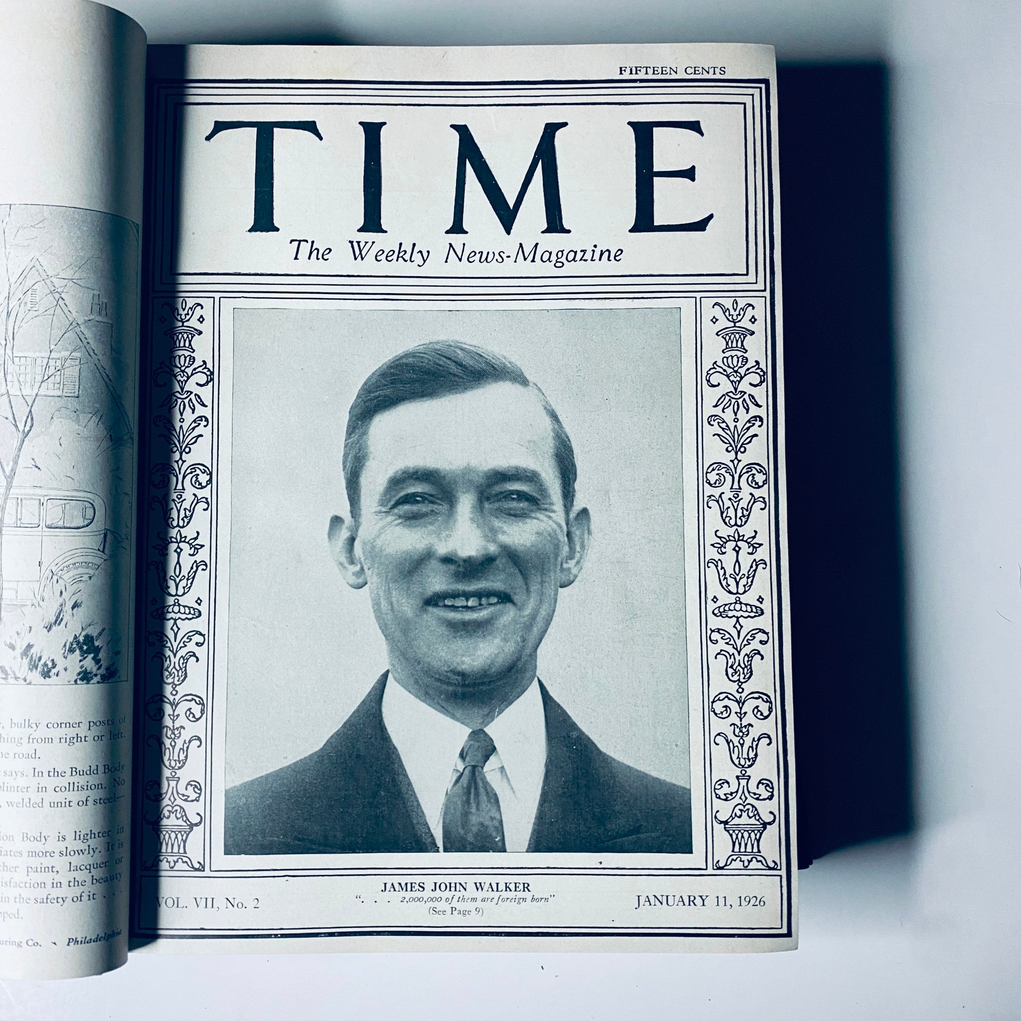 Cover of Time Magazine dated January 11, 1926, featuring James John Walker, part of the Time Magazine Bound Weekly.