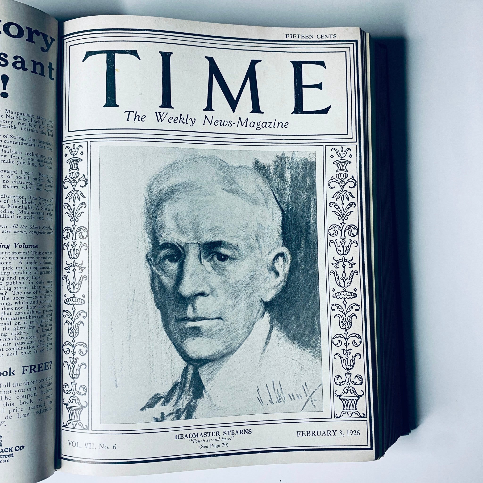 Cover of Time Magazine, February 8, 1926, featuring Headmaster Stearns. This edition showcases important political and cultural events.