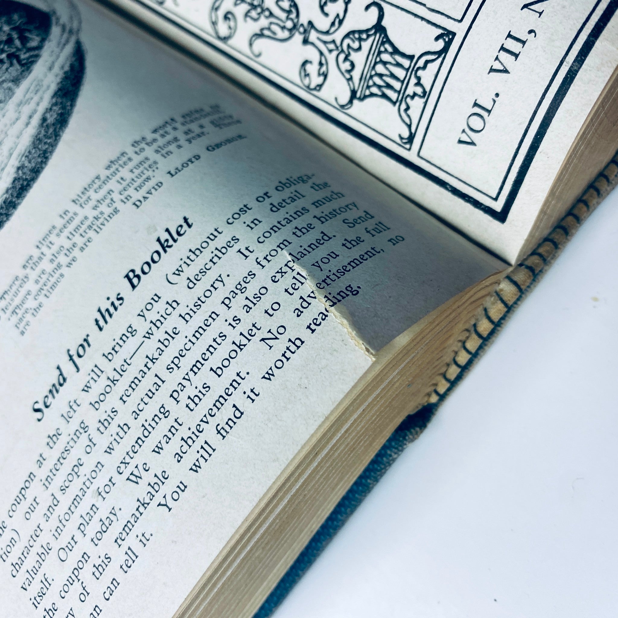 Close-up view of the inside pages of Time Magazine, includes text about the history and content of the magazine, from the bound volume January to June 1926.