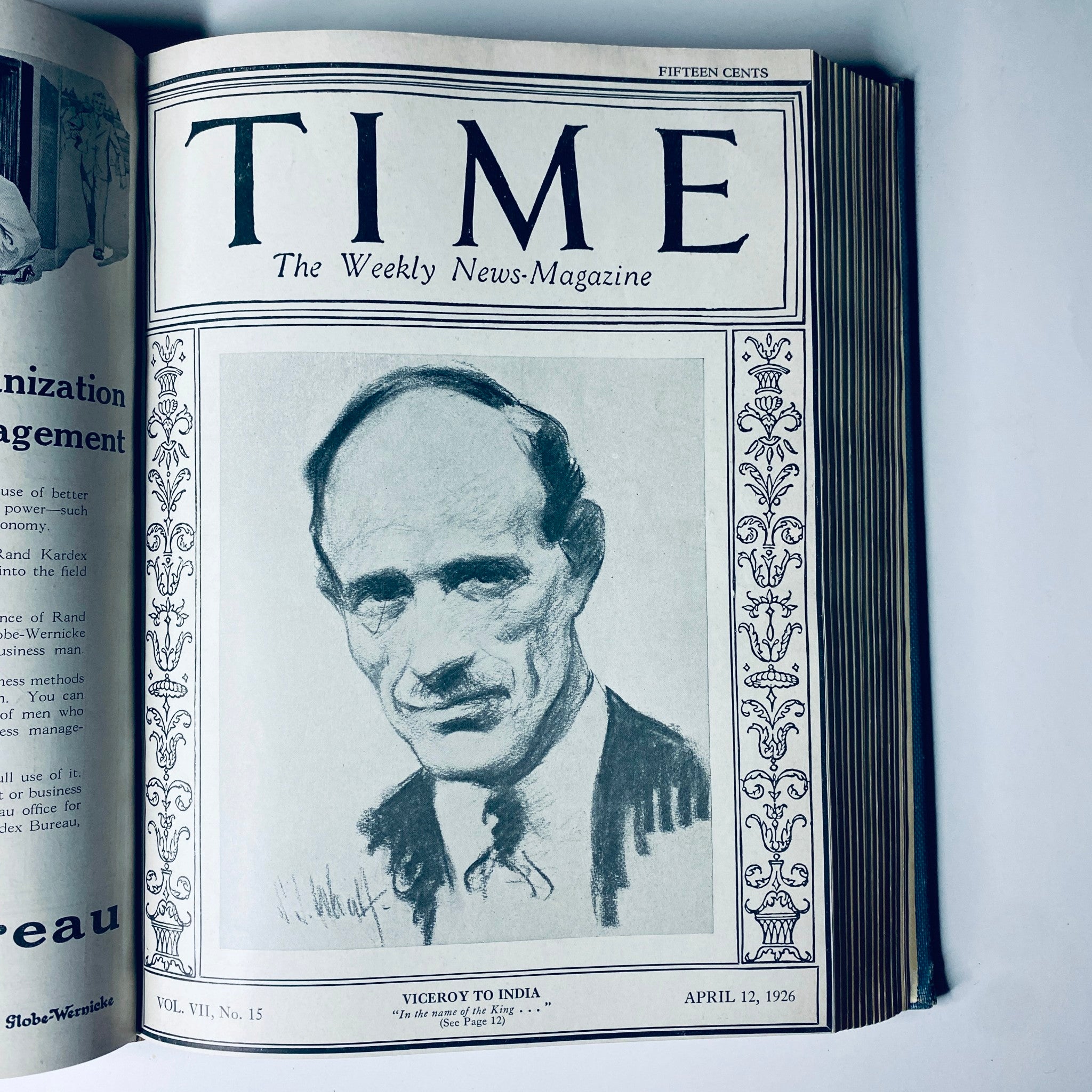 Time Magazine cover presenting the Viceroy to India, April 12, 1926, part of the bound weekly collection from January to June 1926, illustrating notable figures of the era.